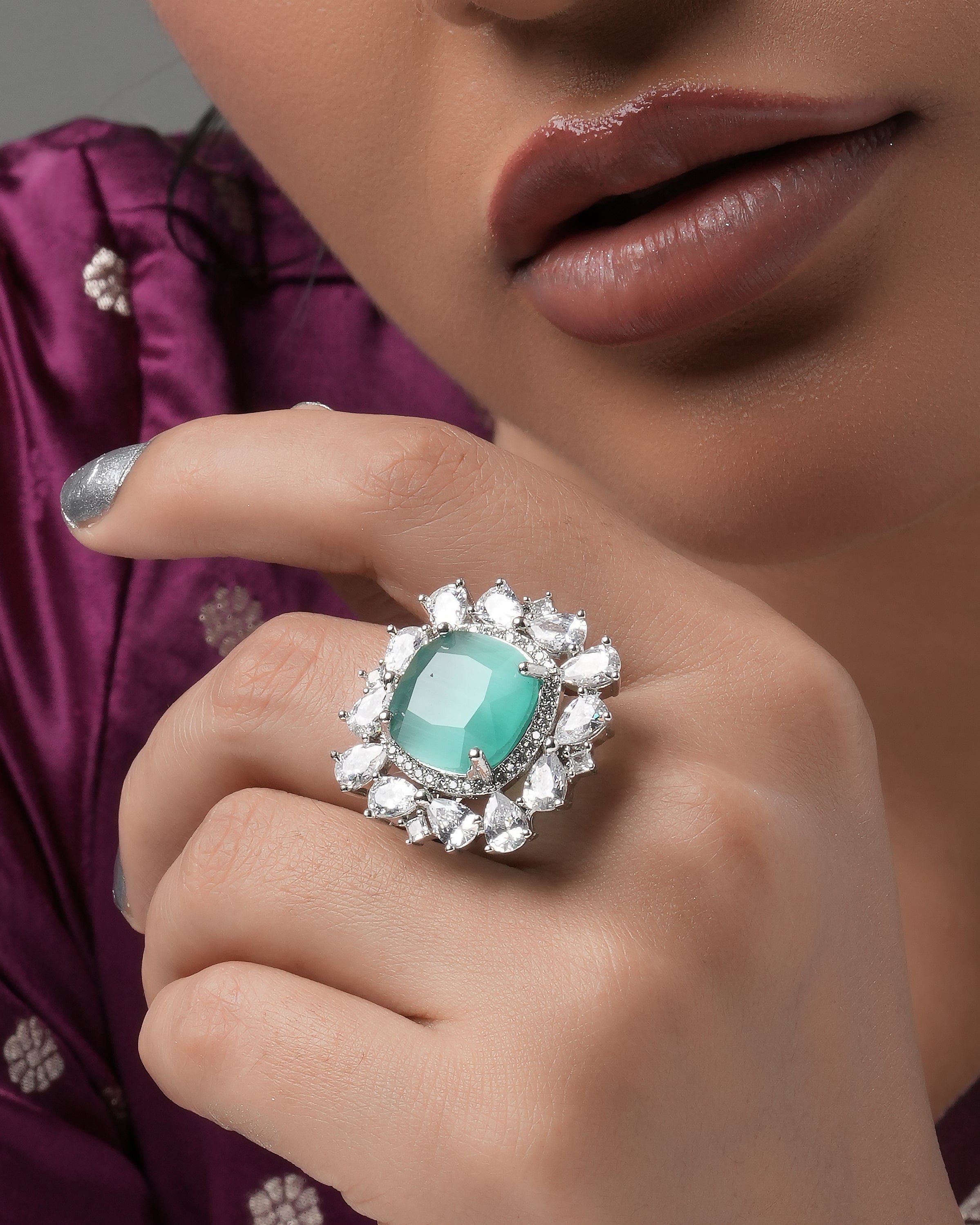 Emerald Grandeur Dual Halo Ring