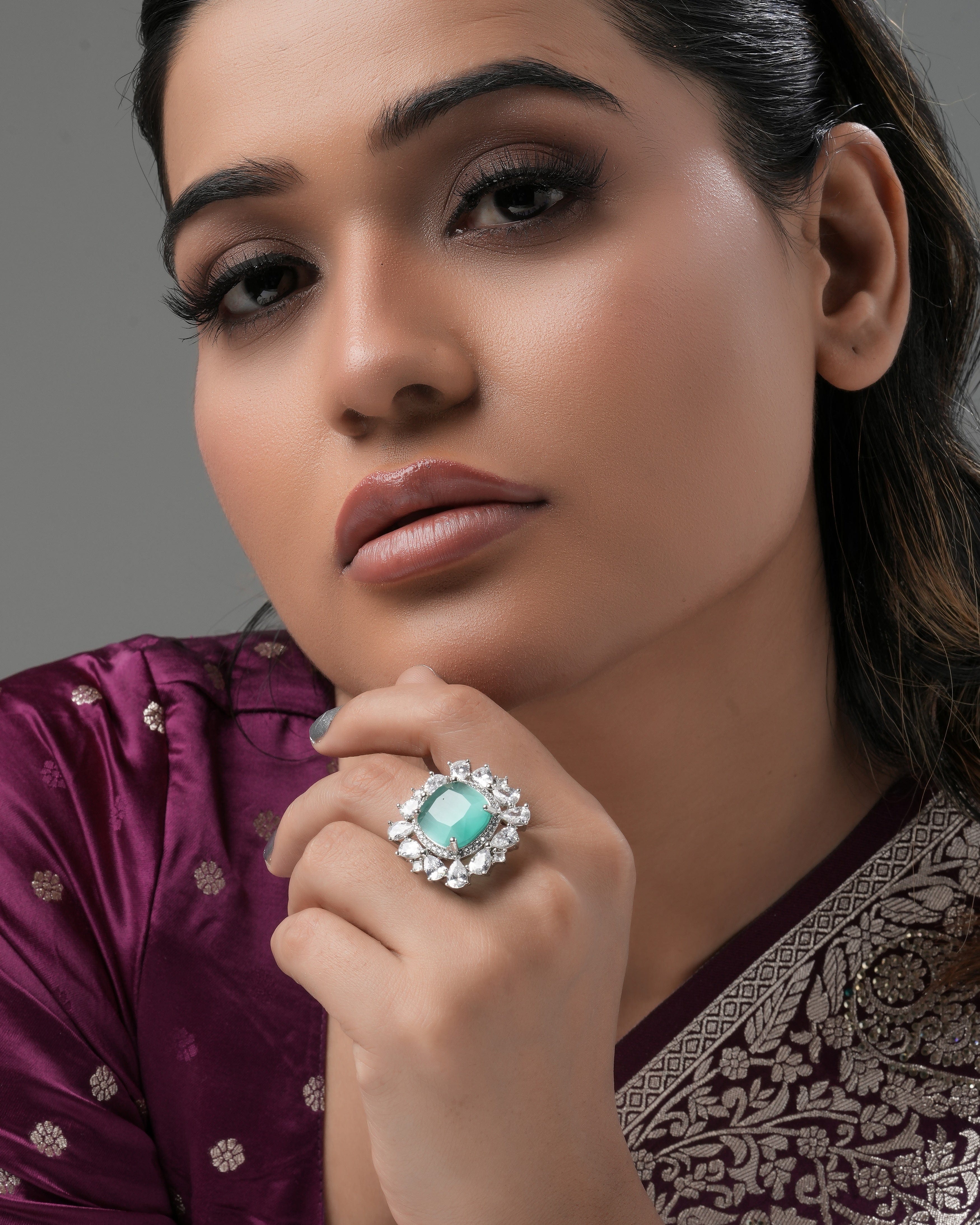 Emerald Grandeur Dual Halo Ring