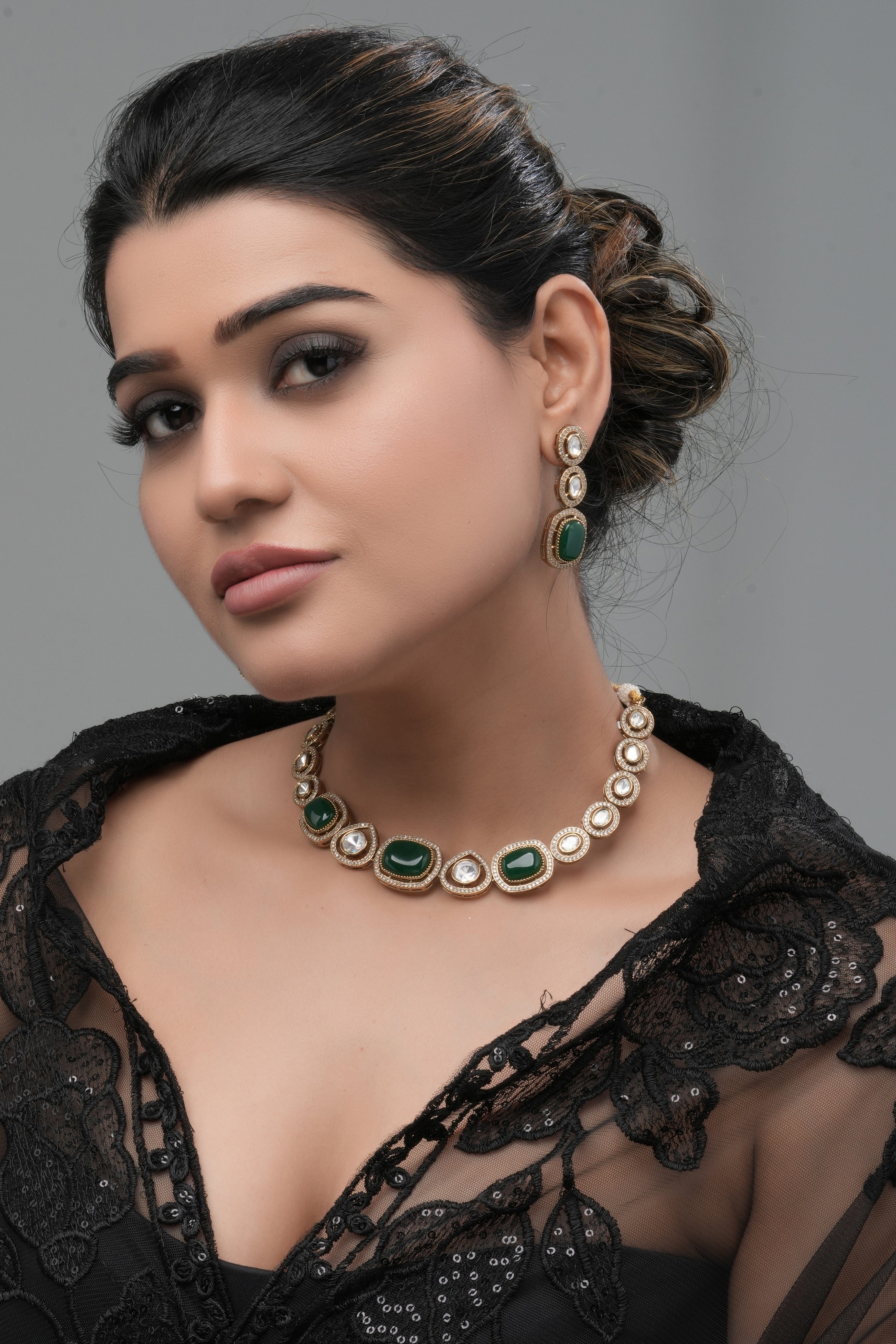 Rosy Regal – Pink Square & CZ Stone Choker Necklace