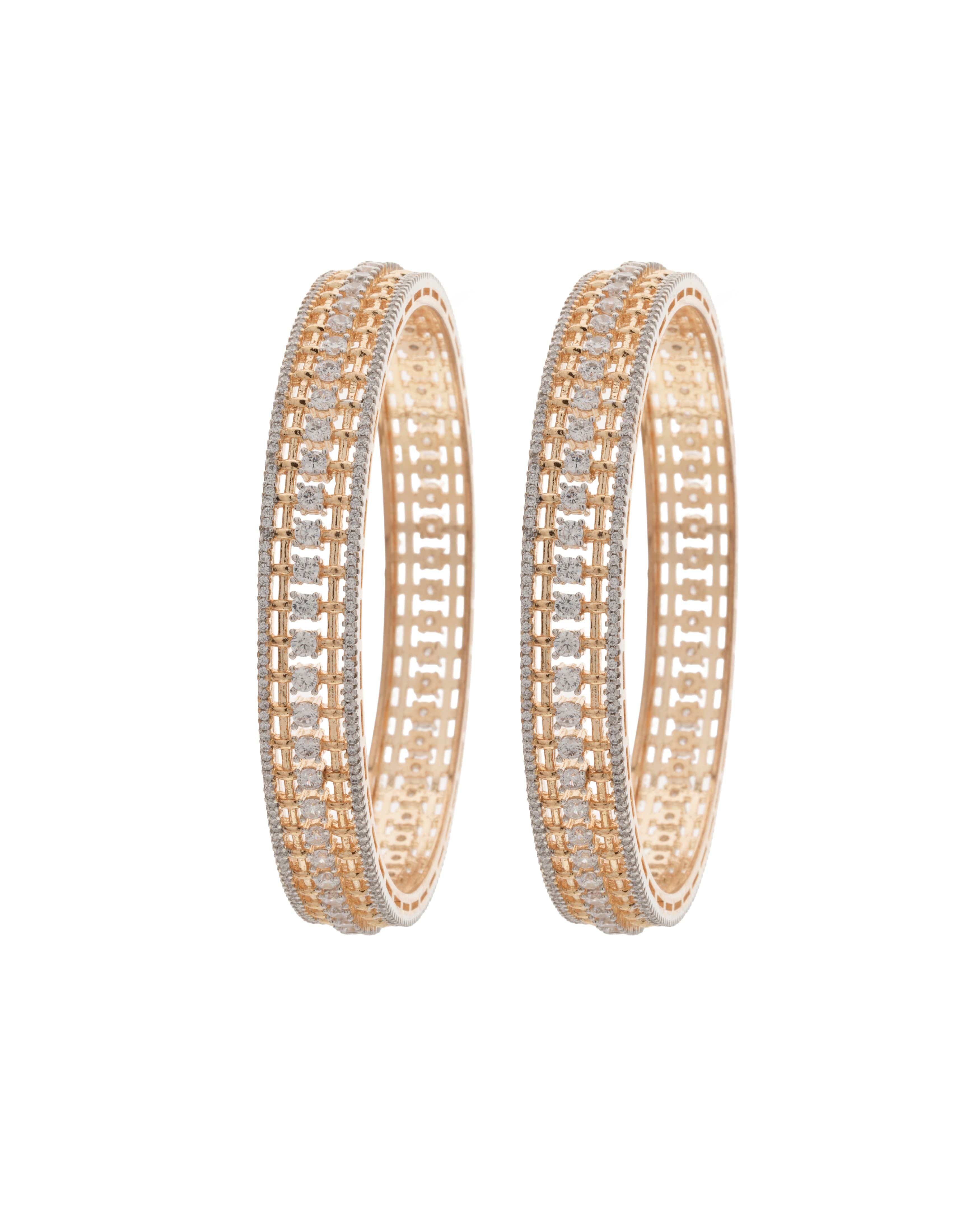 Stone-Studded Dual-Tone Gold Bangles
