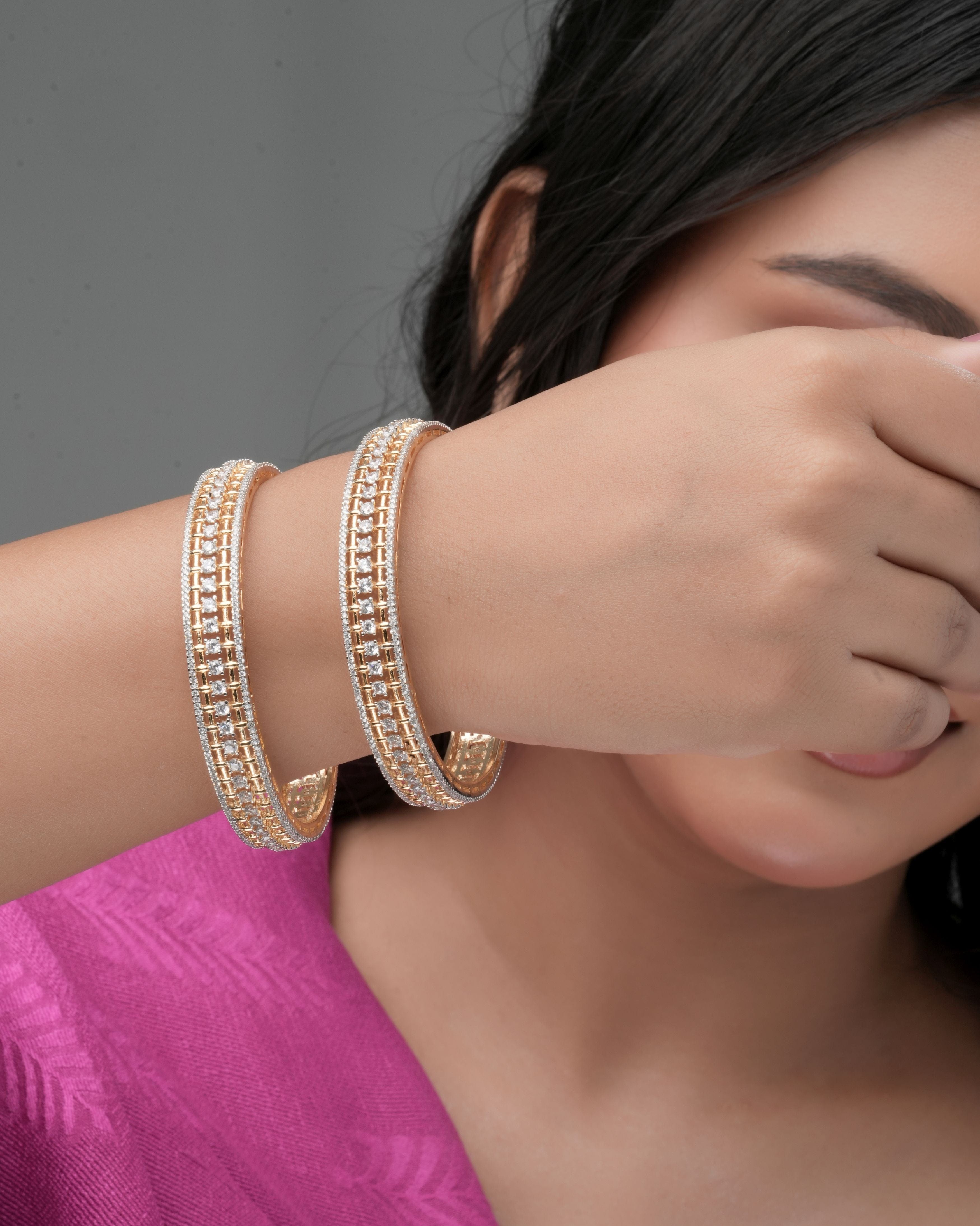 Stone-Studded Dual-Tone Gold Bangles
