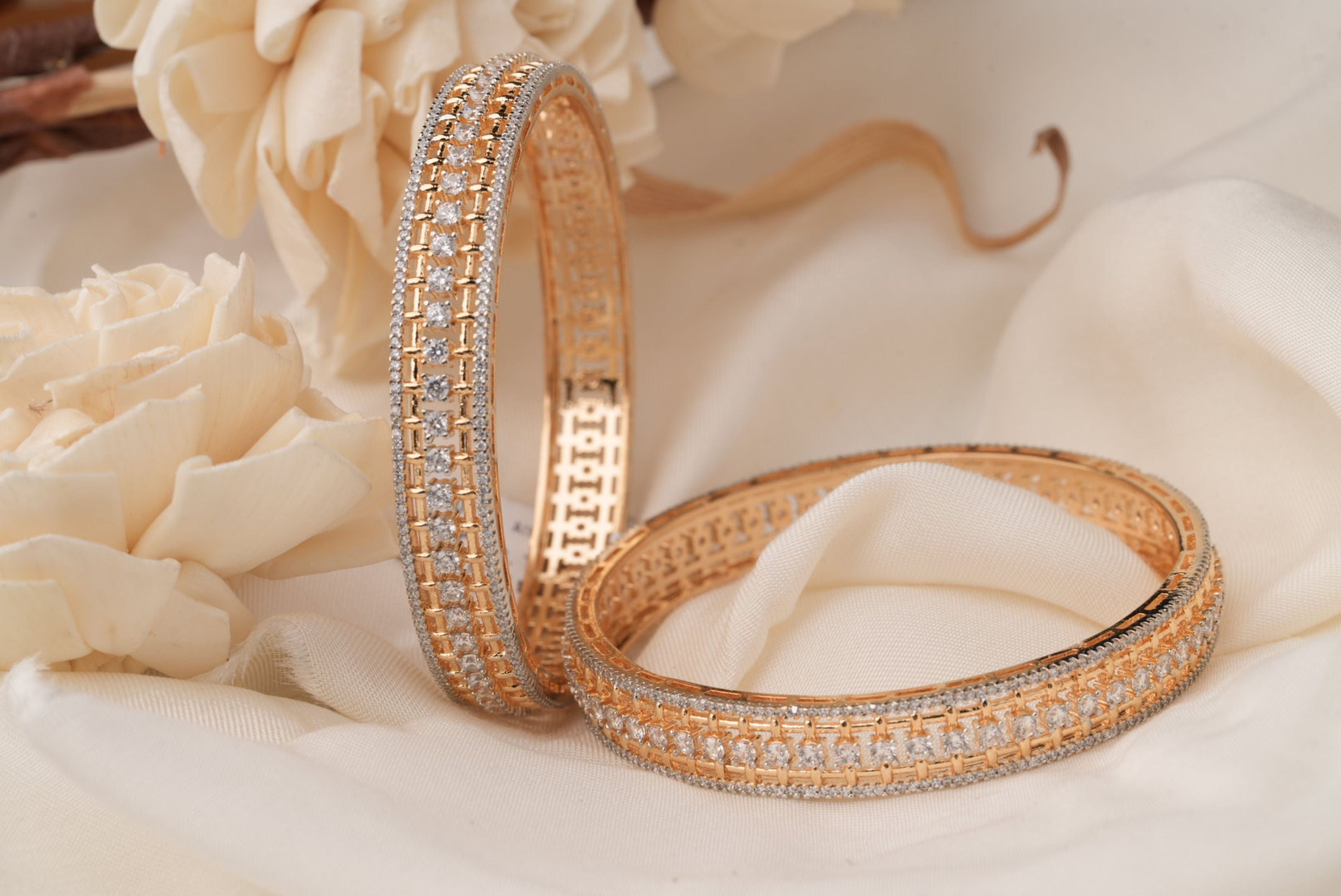 Stone-Studded Dual-Tone Gold Bangles