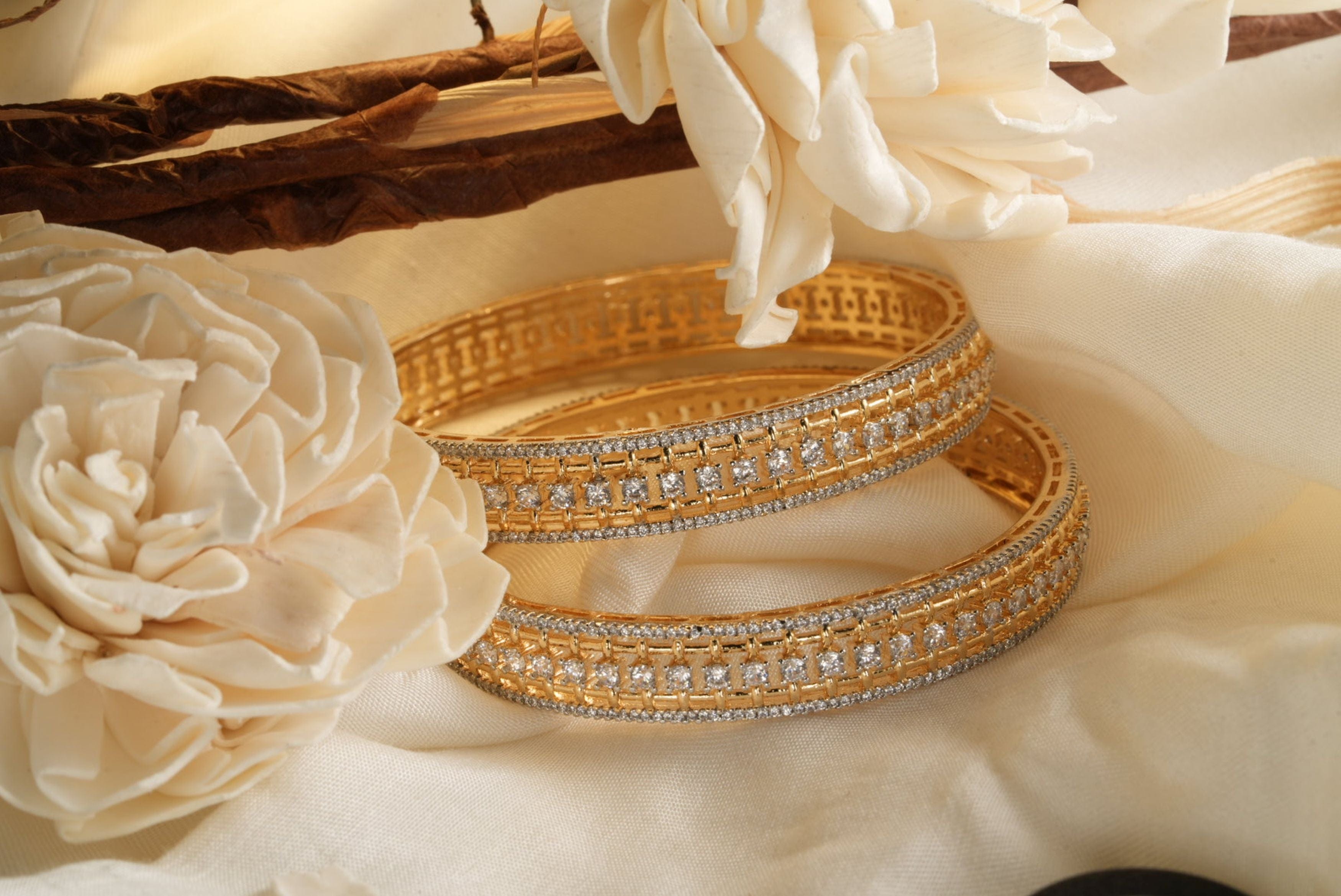 Stone-Studded Dual-Tone Gold Bangles