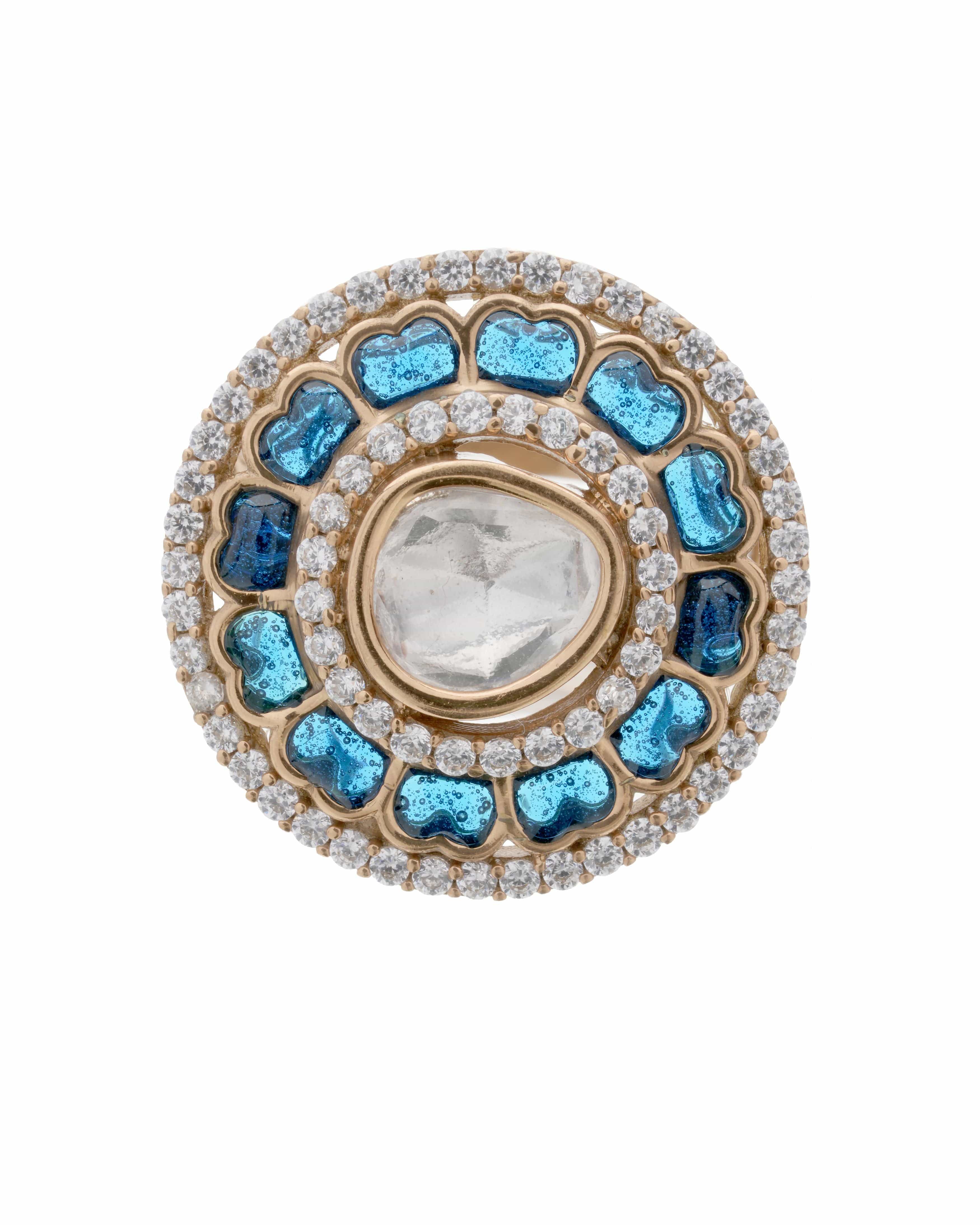 Blue Sunburst Statement Ring
