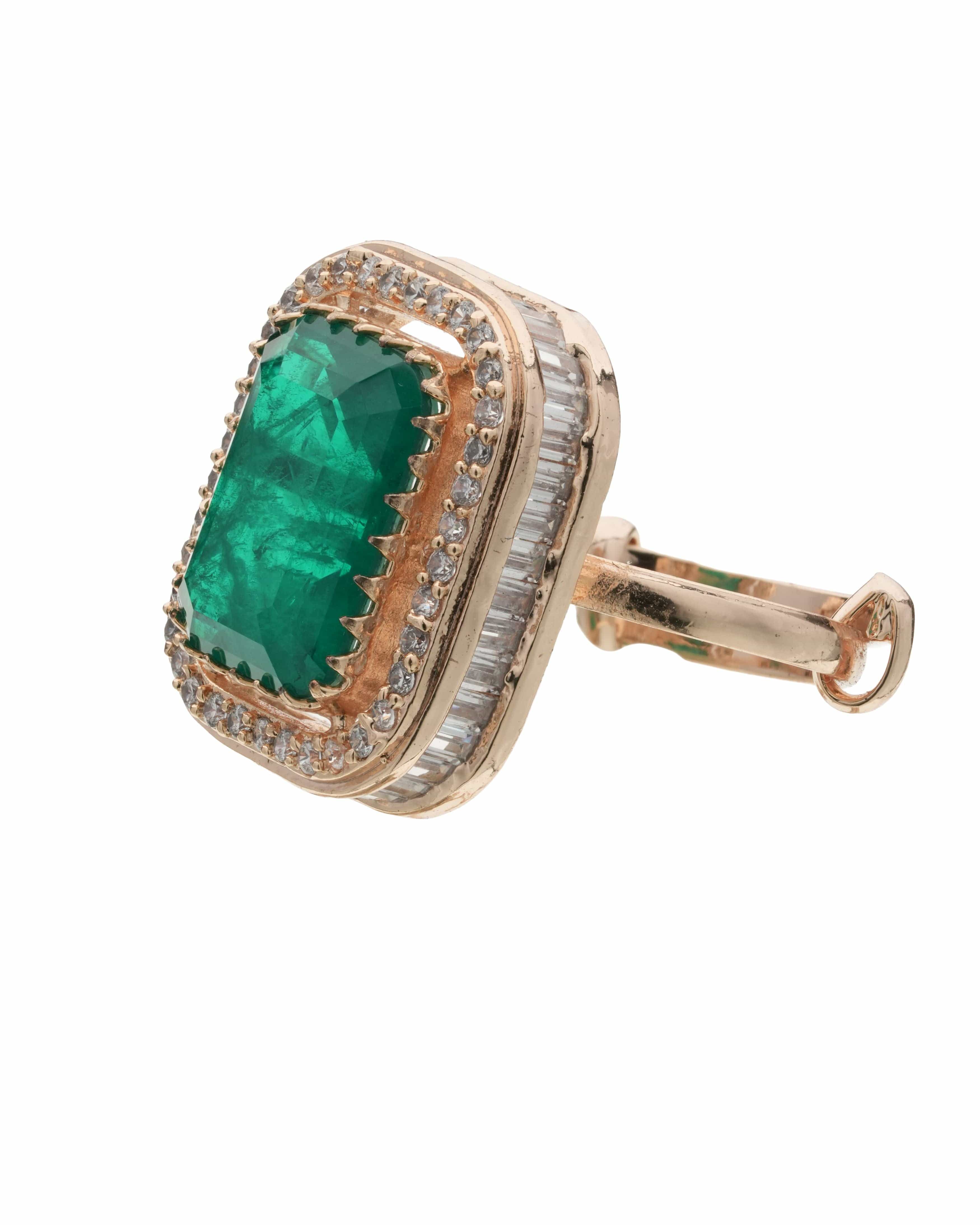 Gold-Plated Green Stone Hoop Ring