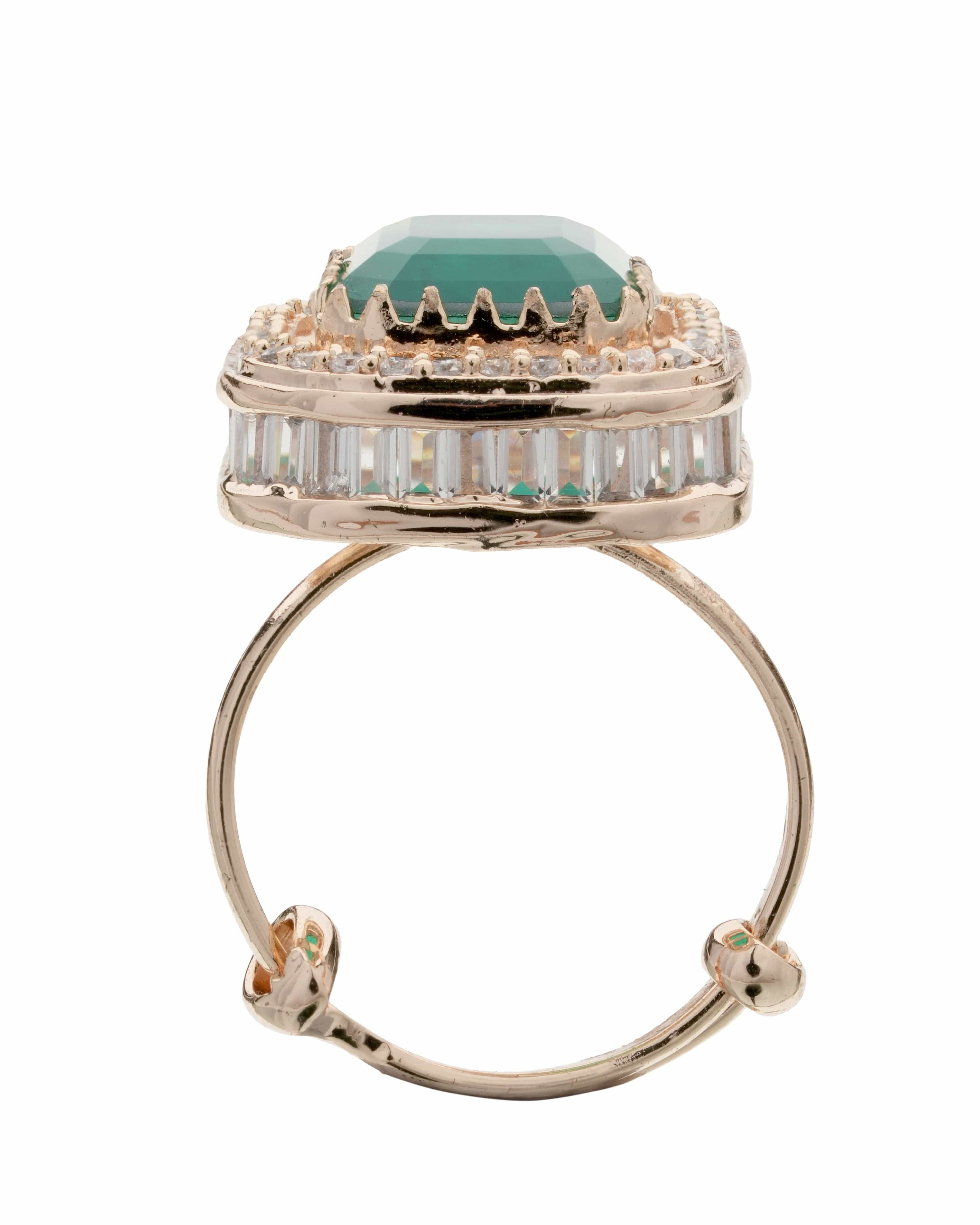 Gold-Plated Green Stone Hoop Ring