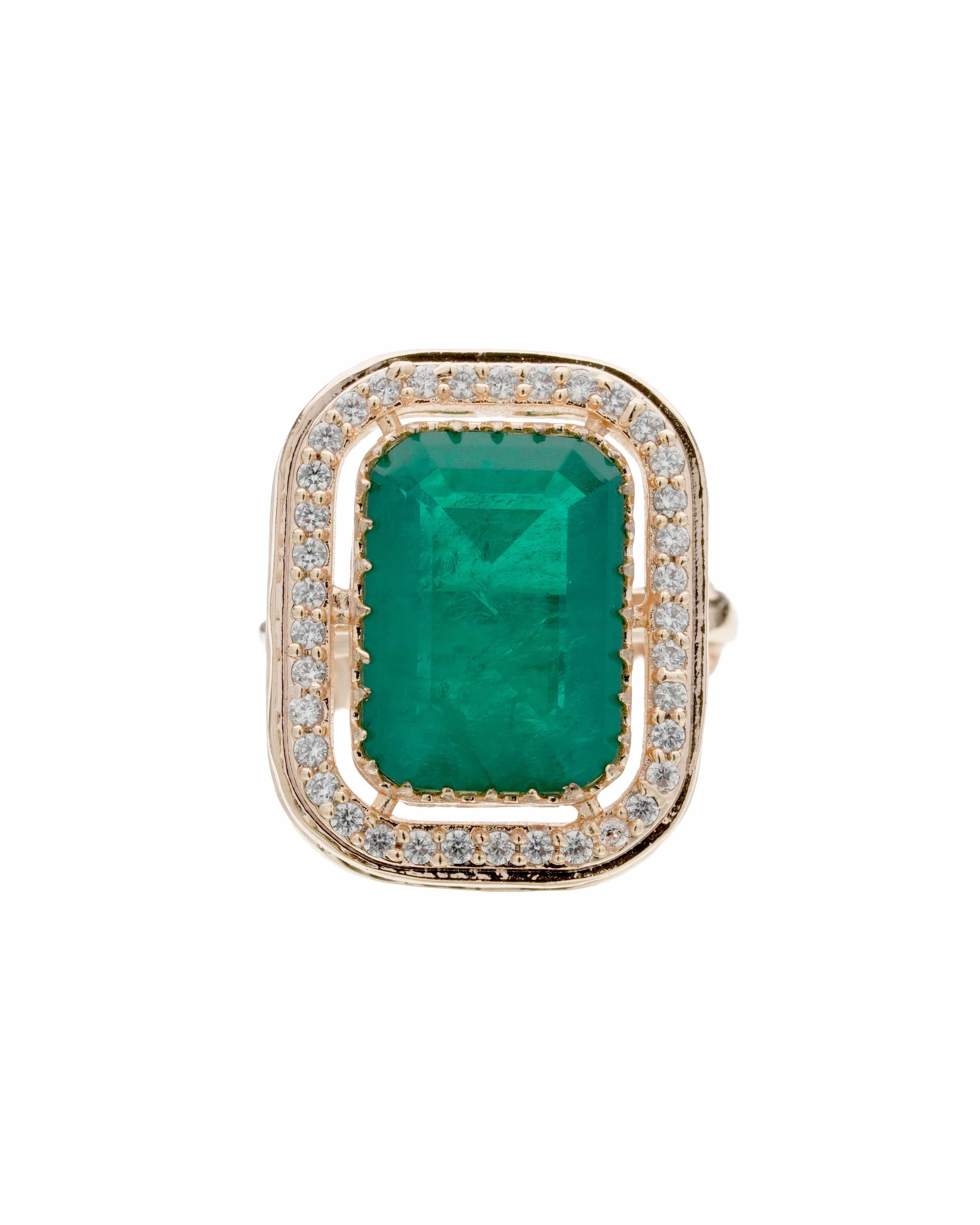 Gold-Plated Green Stone Hoop Ring