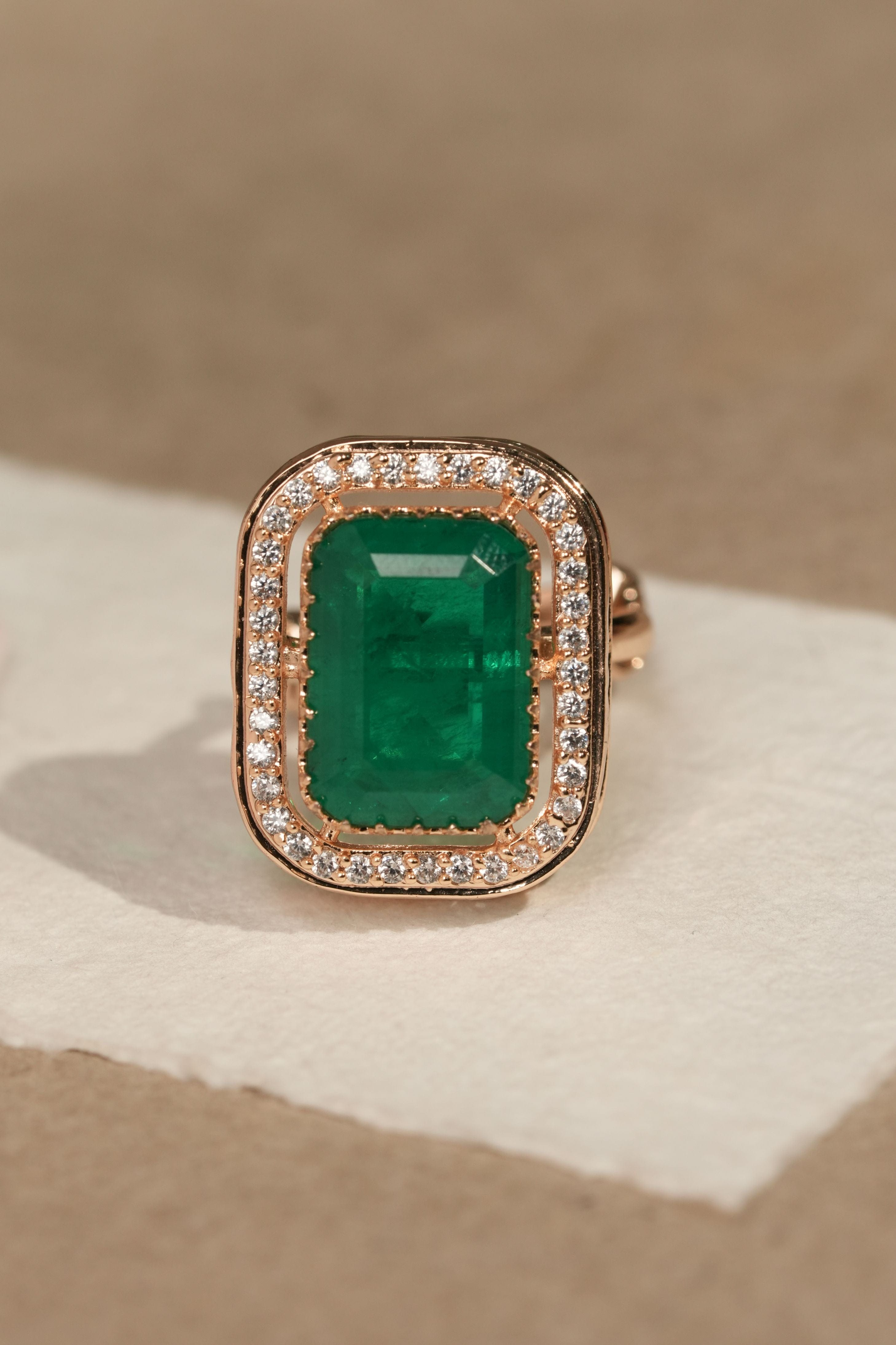 Gold-Plated Green Stone Hoop Ring