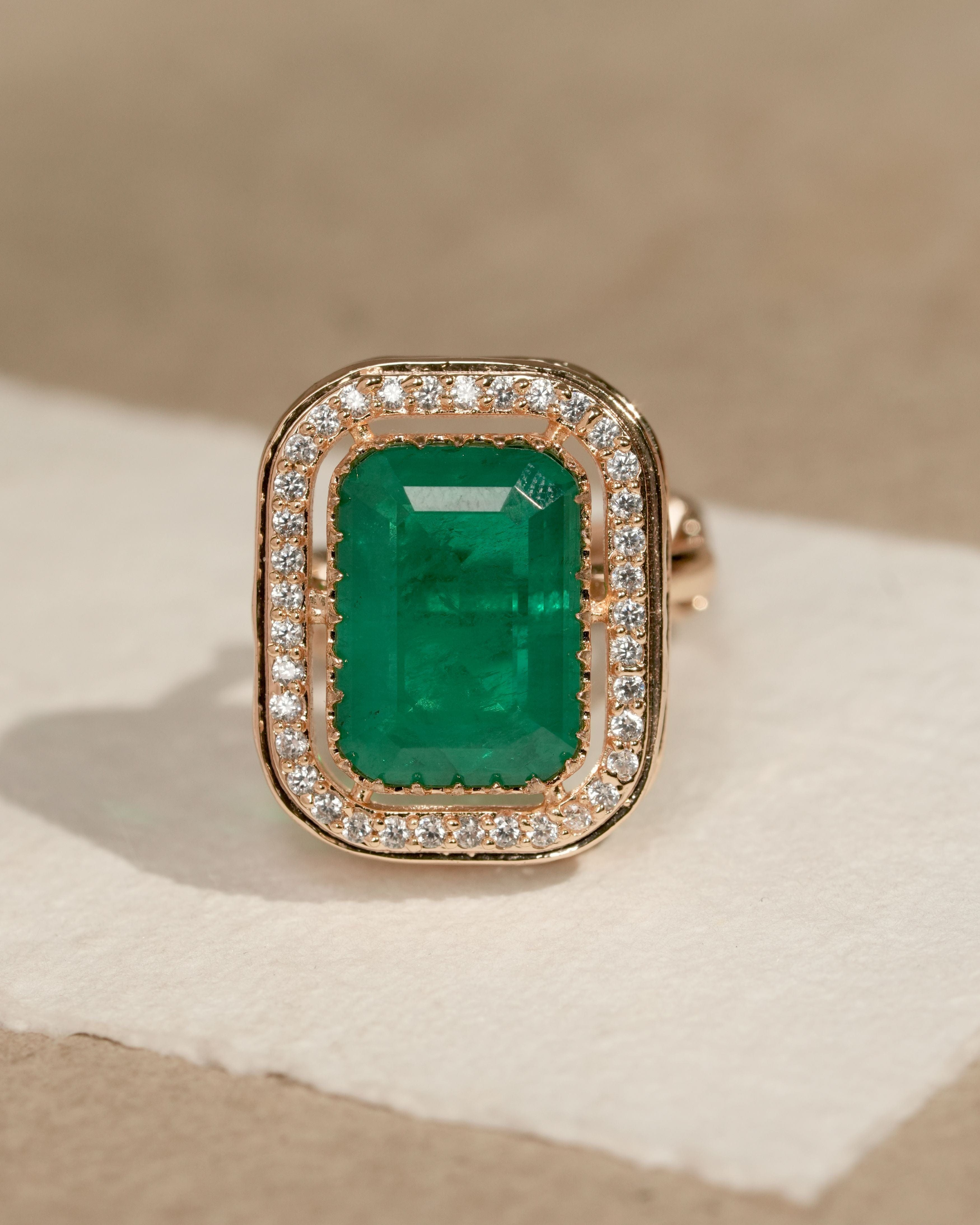 Gold-Plated Green Stone Hoop Ring