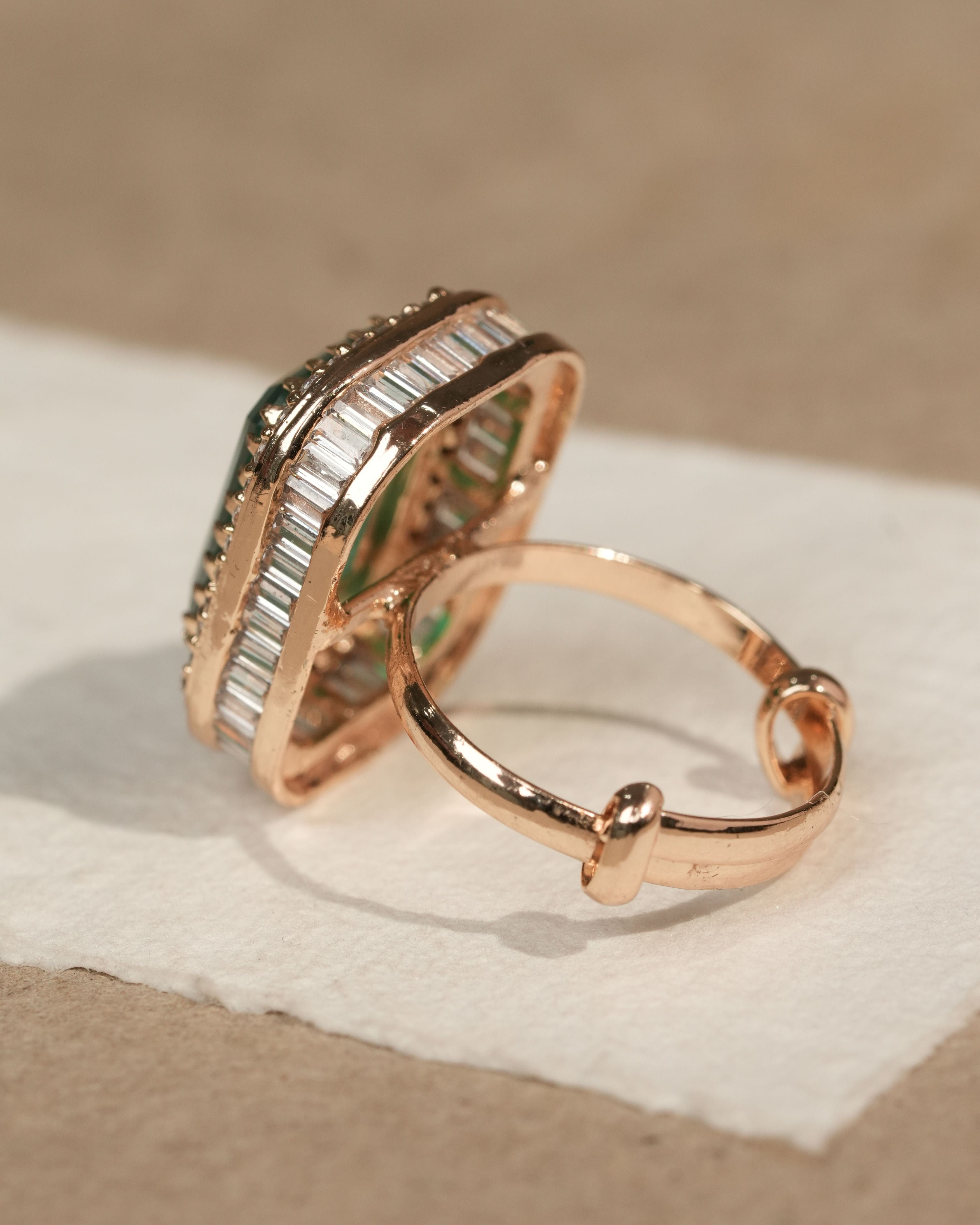Gold-Plated Green Stone Hoop Ring