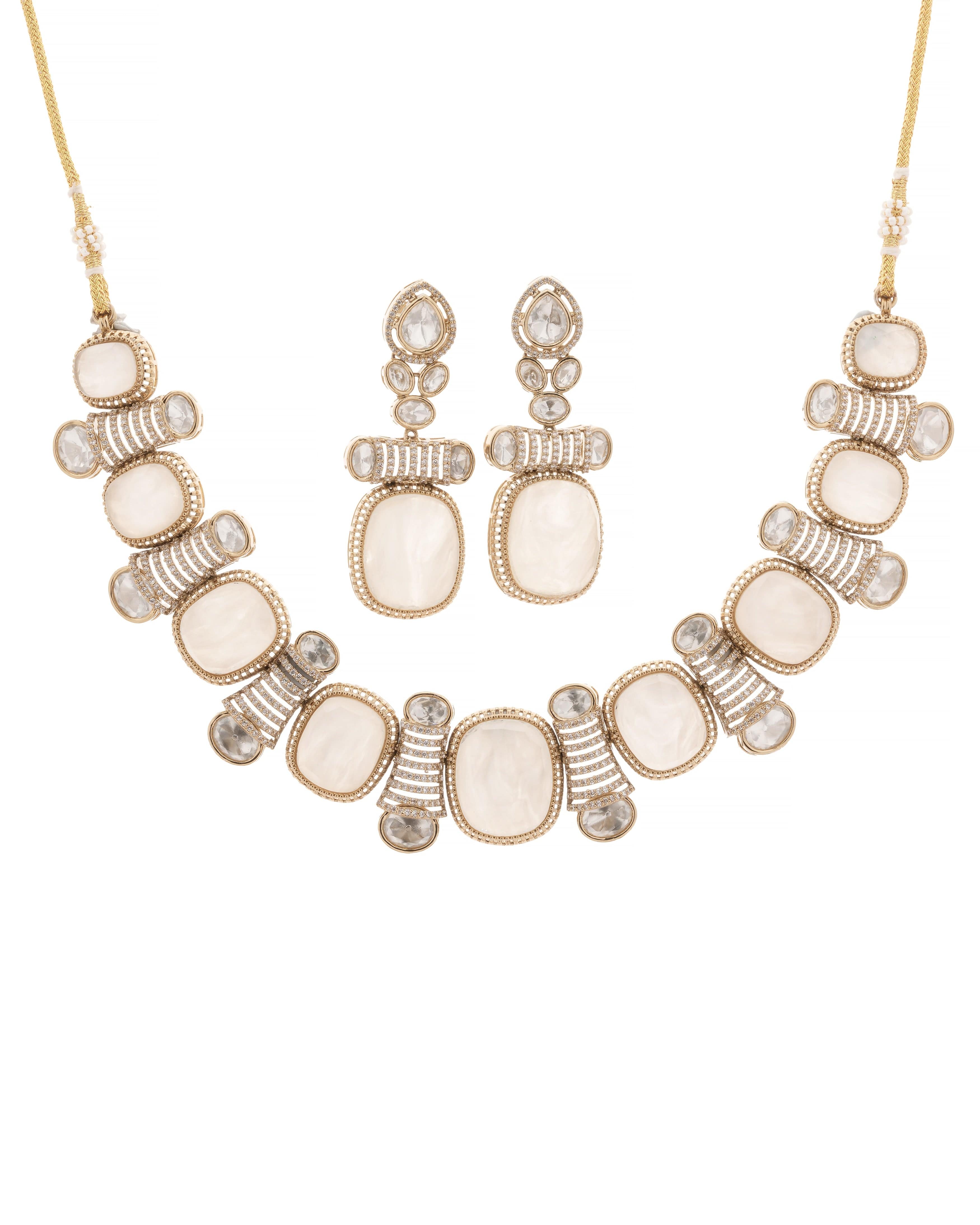 Snow Queen – White Stone & CZ Statement Choker Necklace