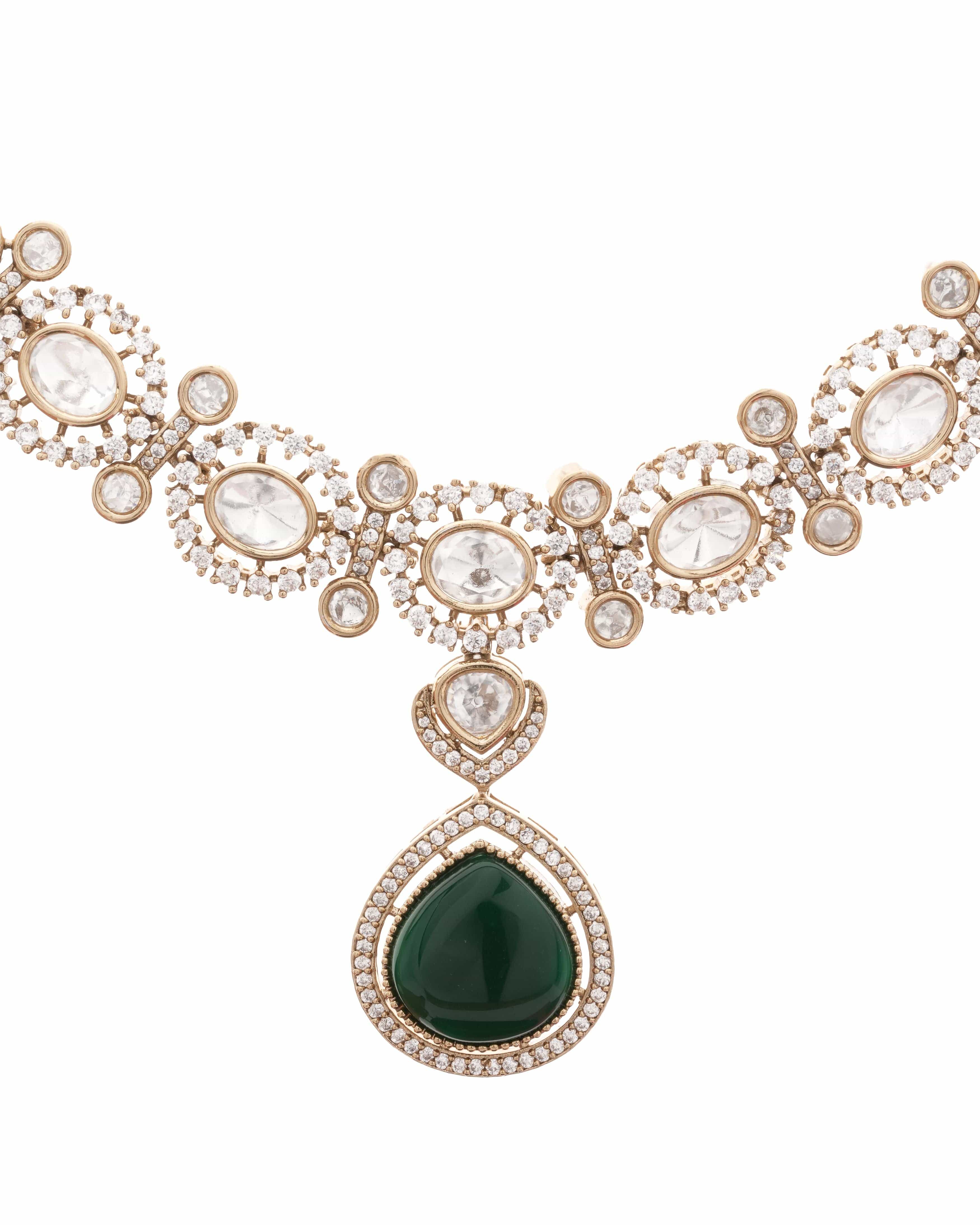Kundan Choker Necklace with Green Moissanie Pendant
