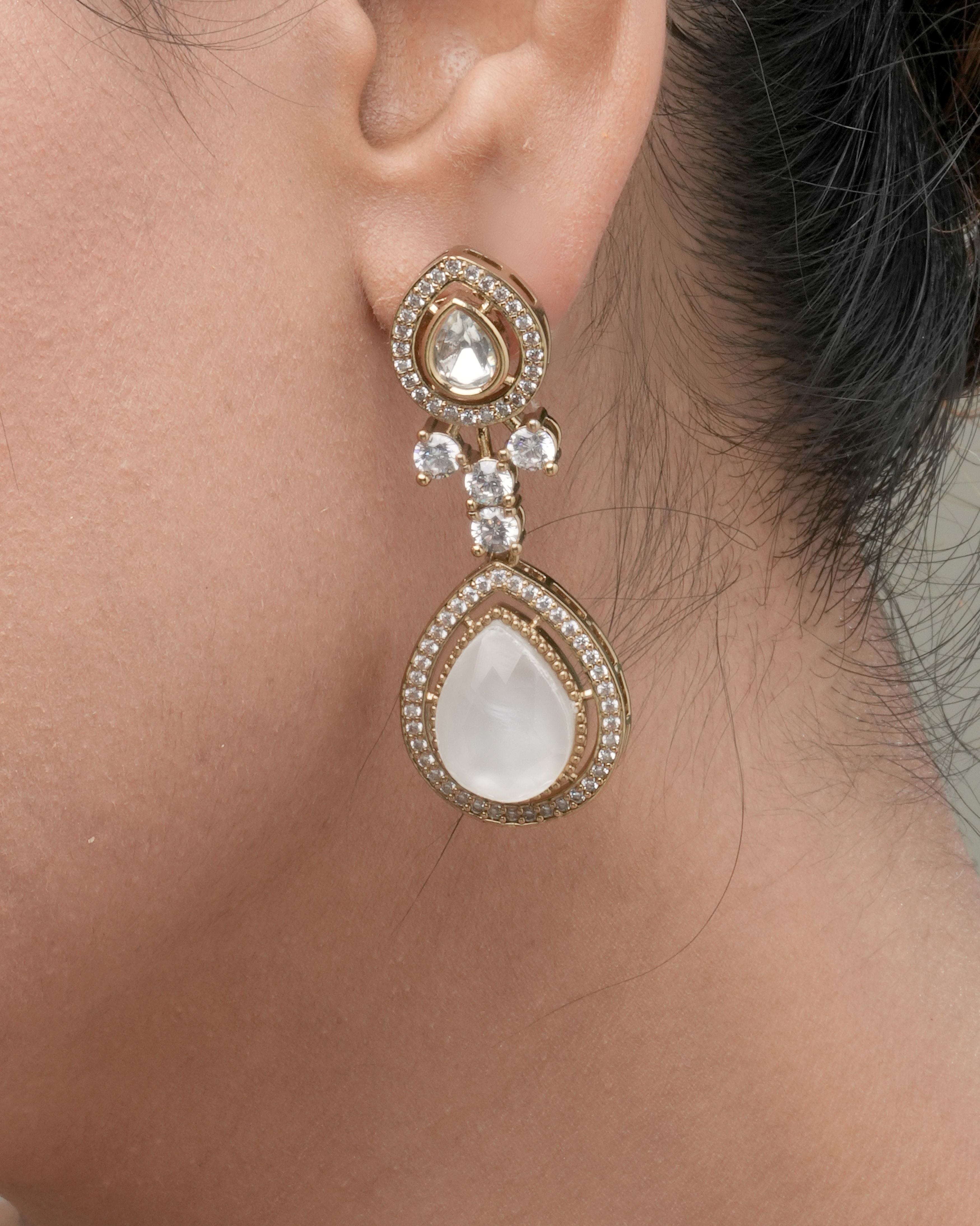 Iridescent Pearl & CZ Kundan Choker & Earring Set