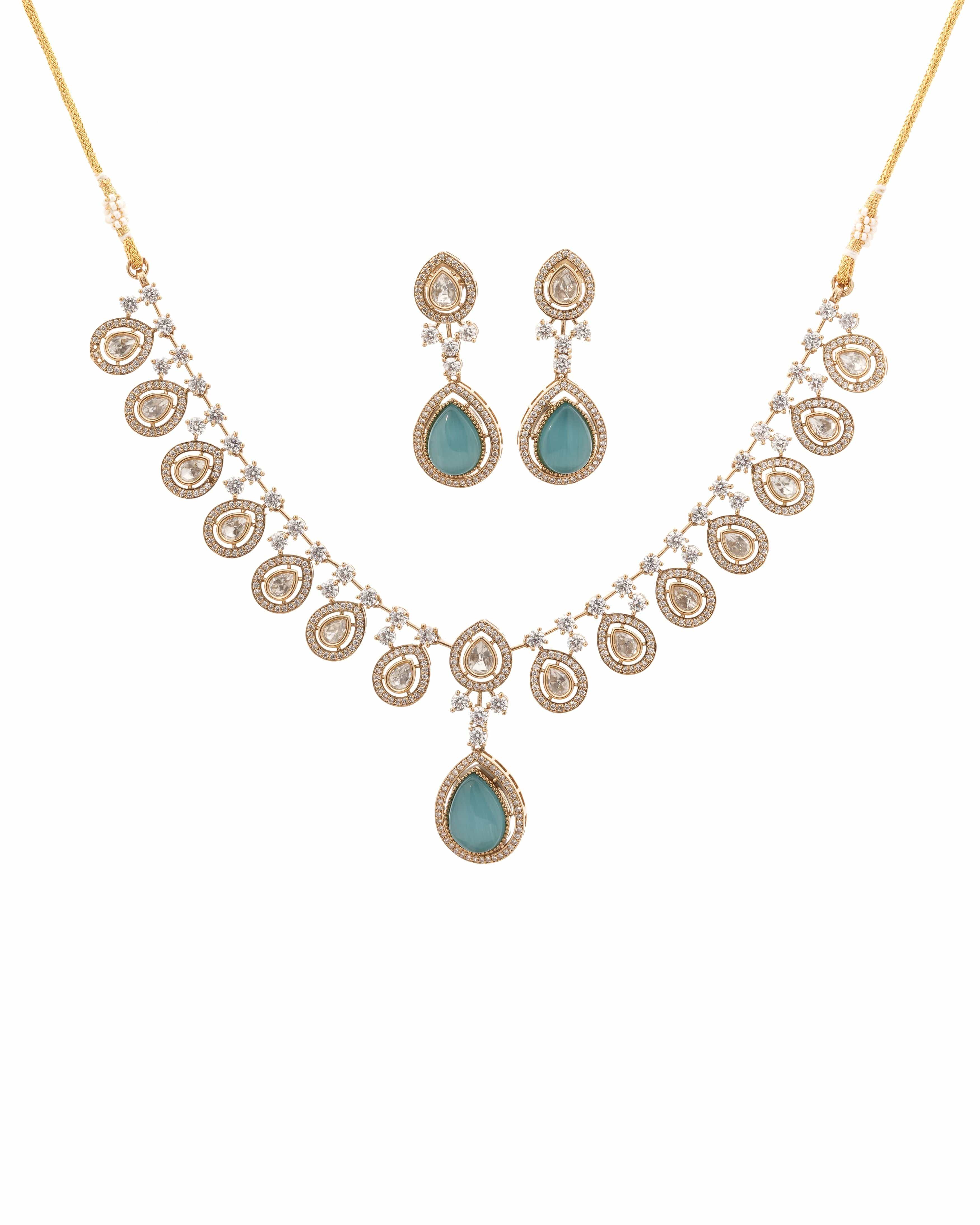 Iridescent Pearl & CZ Kundan Choker & Earring Set