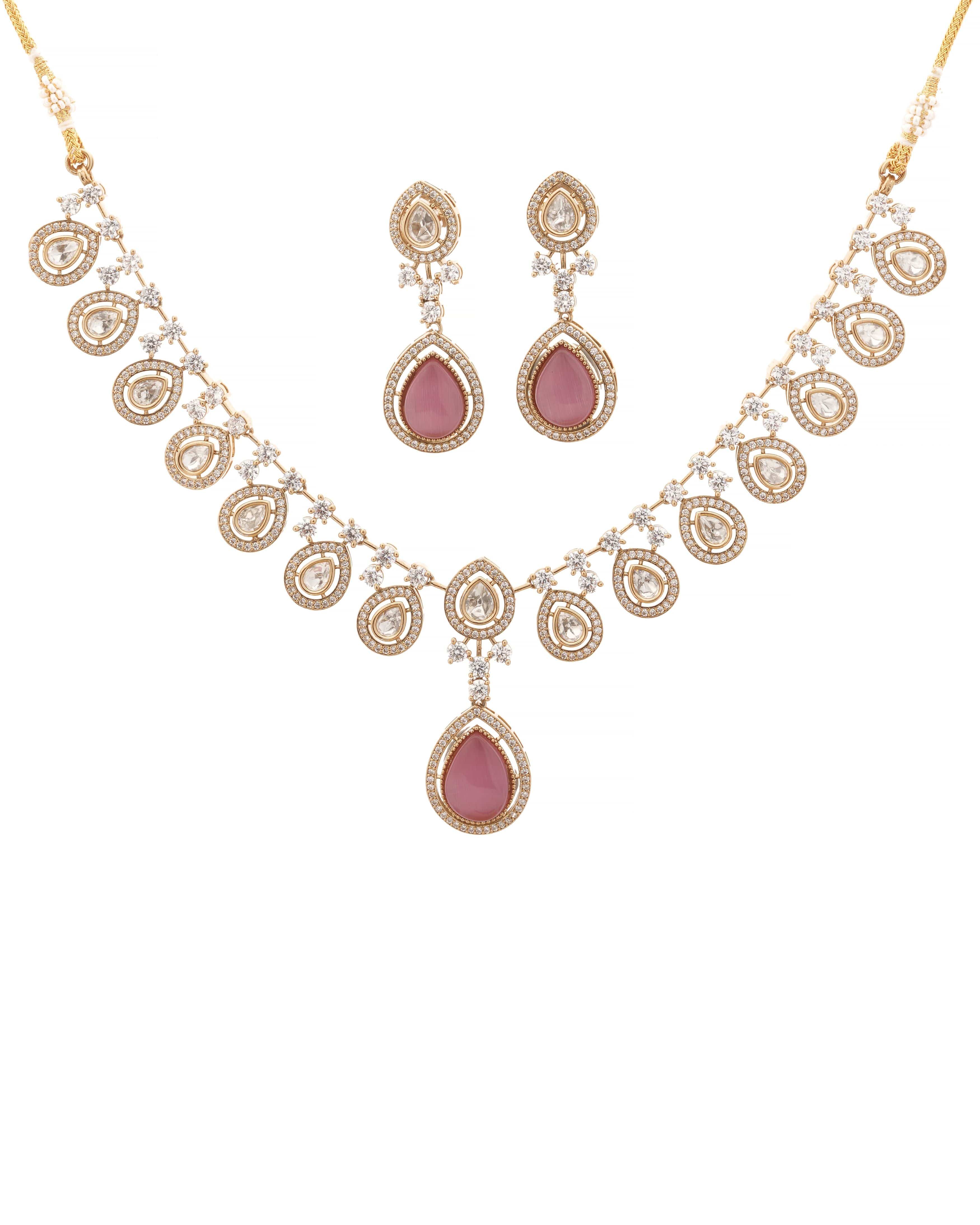 Iridescent Pearl & CZ Kundan Choker & Earring Set