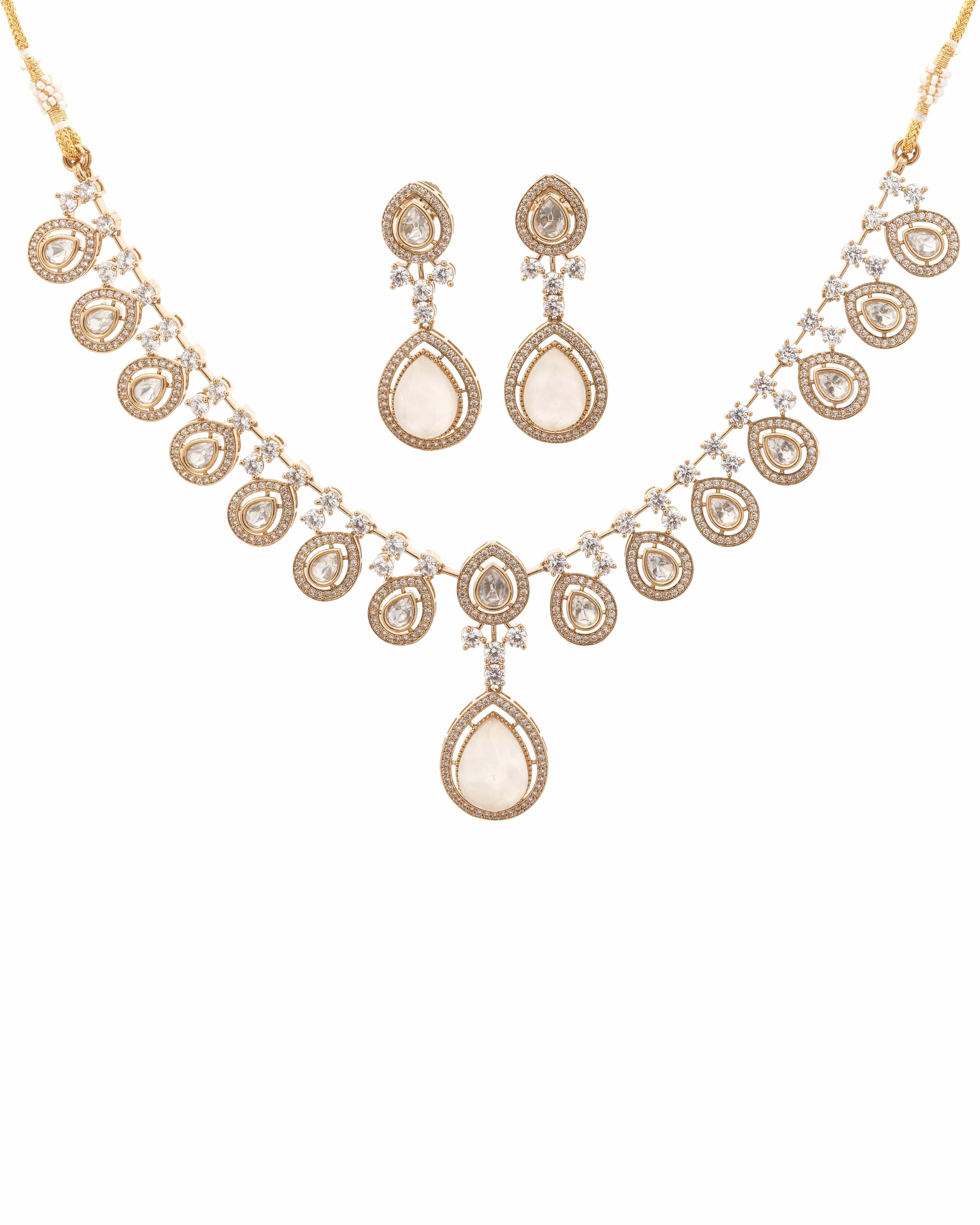 Iridescent Pearl & CZ Kundan Choker & Earring Set
