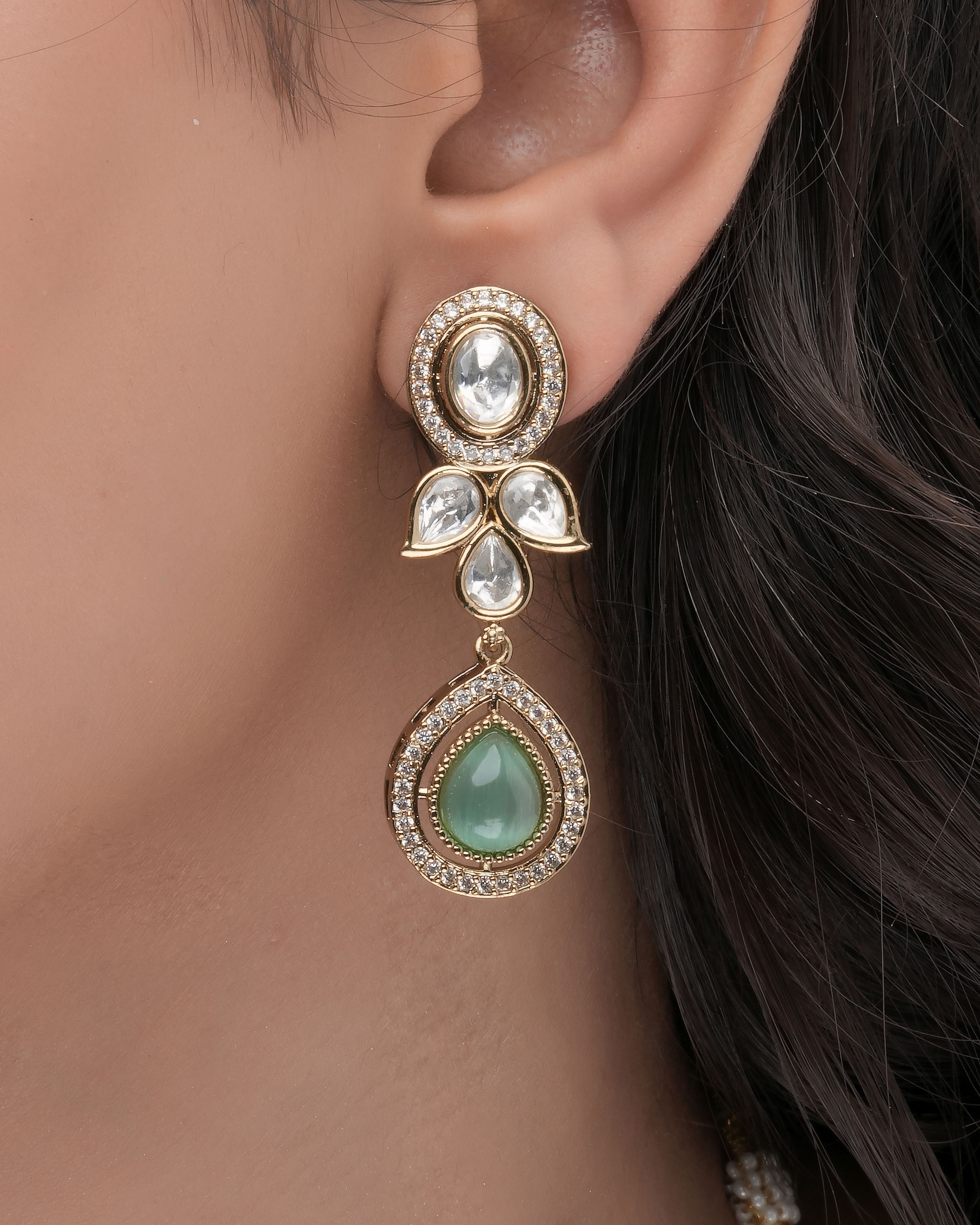 Blush Bloom Pearl & CZ Kundan necklace & Earrings set