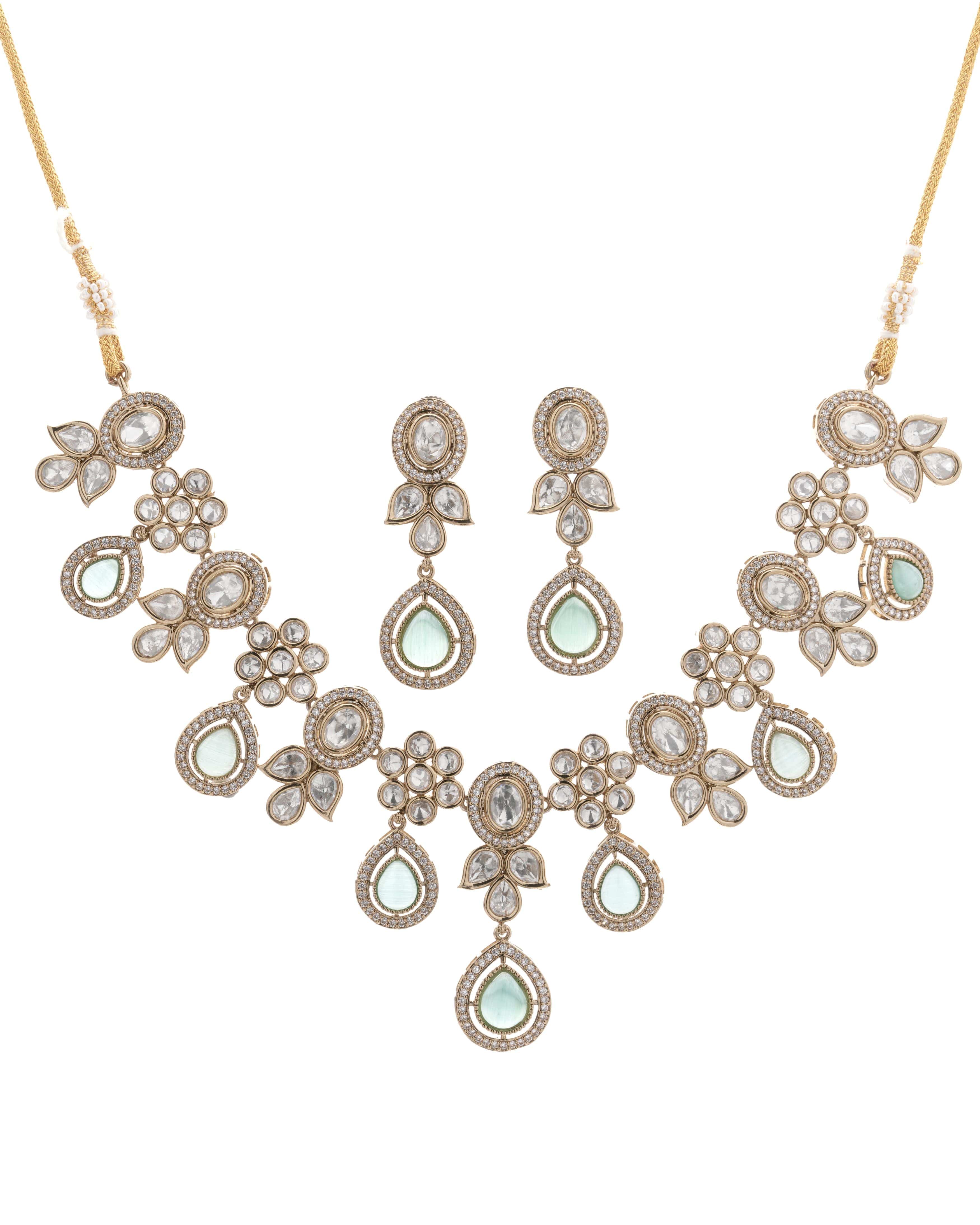 Blush Bloom Pearl & CZ Kundan necklace & Earrings set