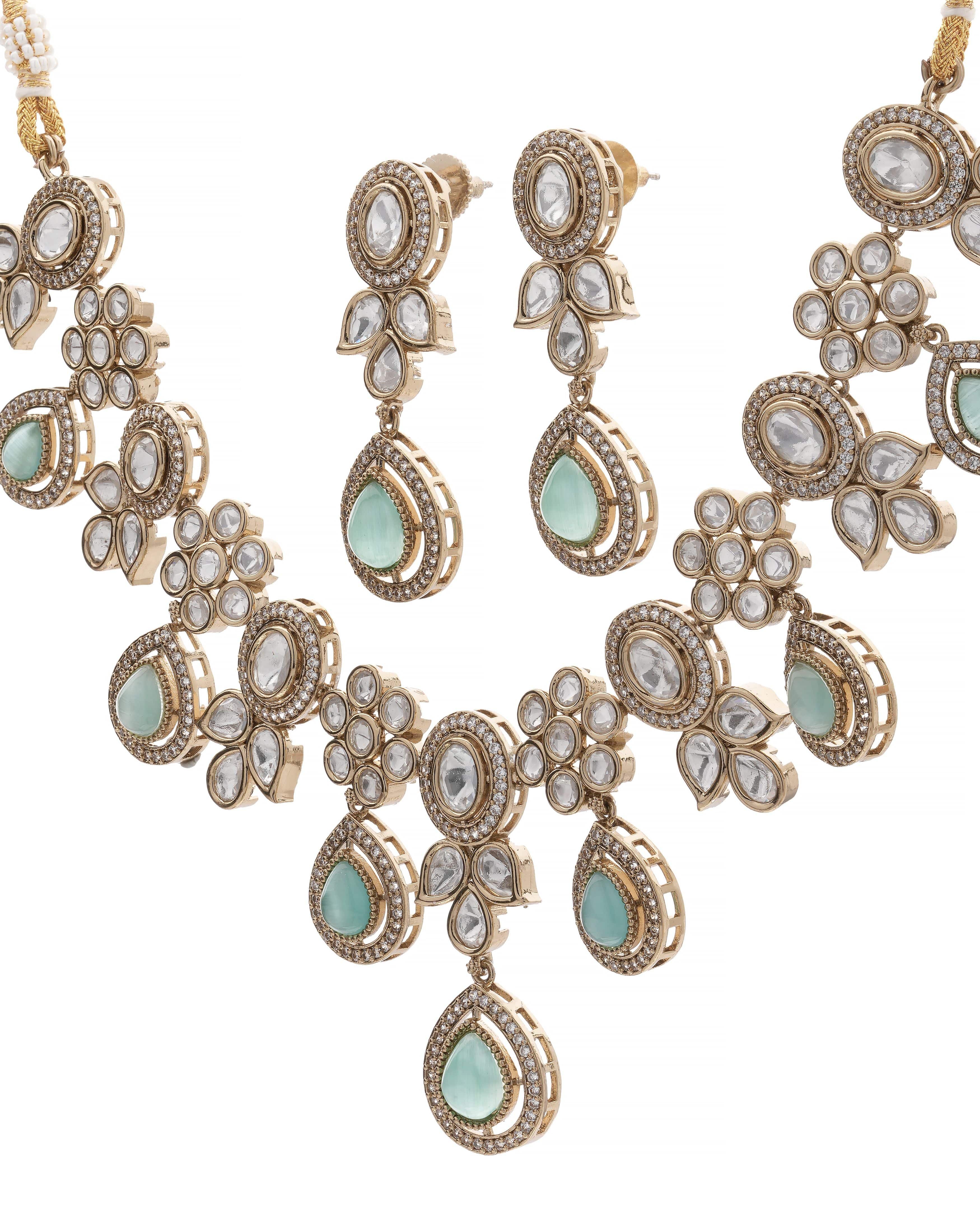 Blush Bloom Pearl & CZ Kundan necklace & Earrings set