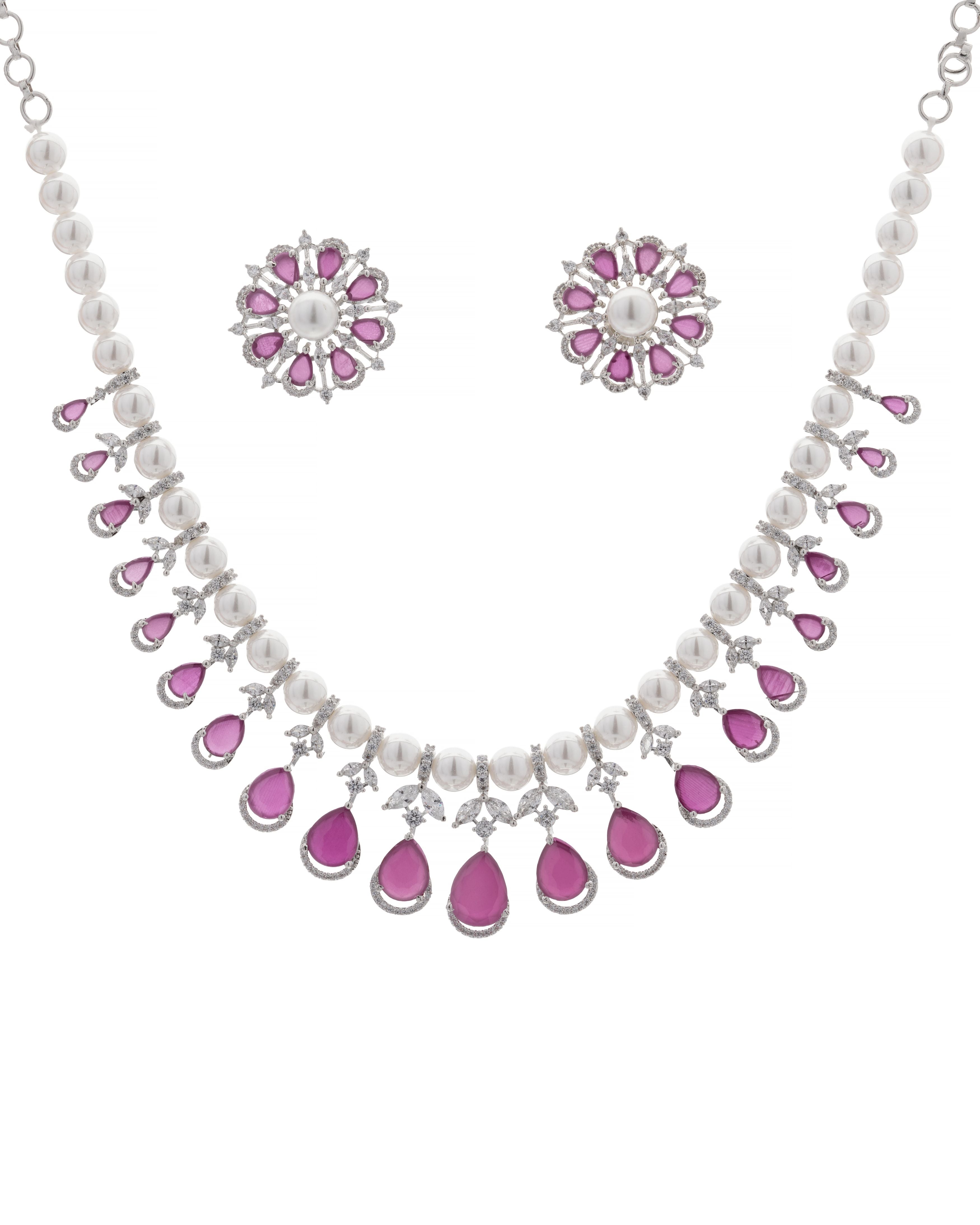 Emerald Green Pearl Glow Necklace & Earrings Set