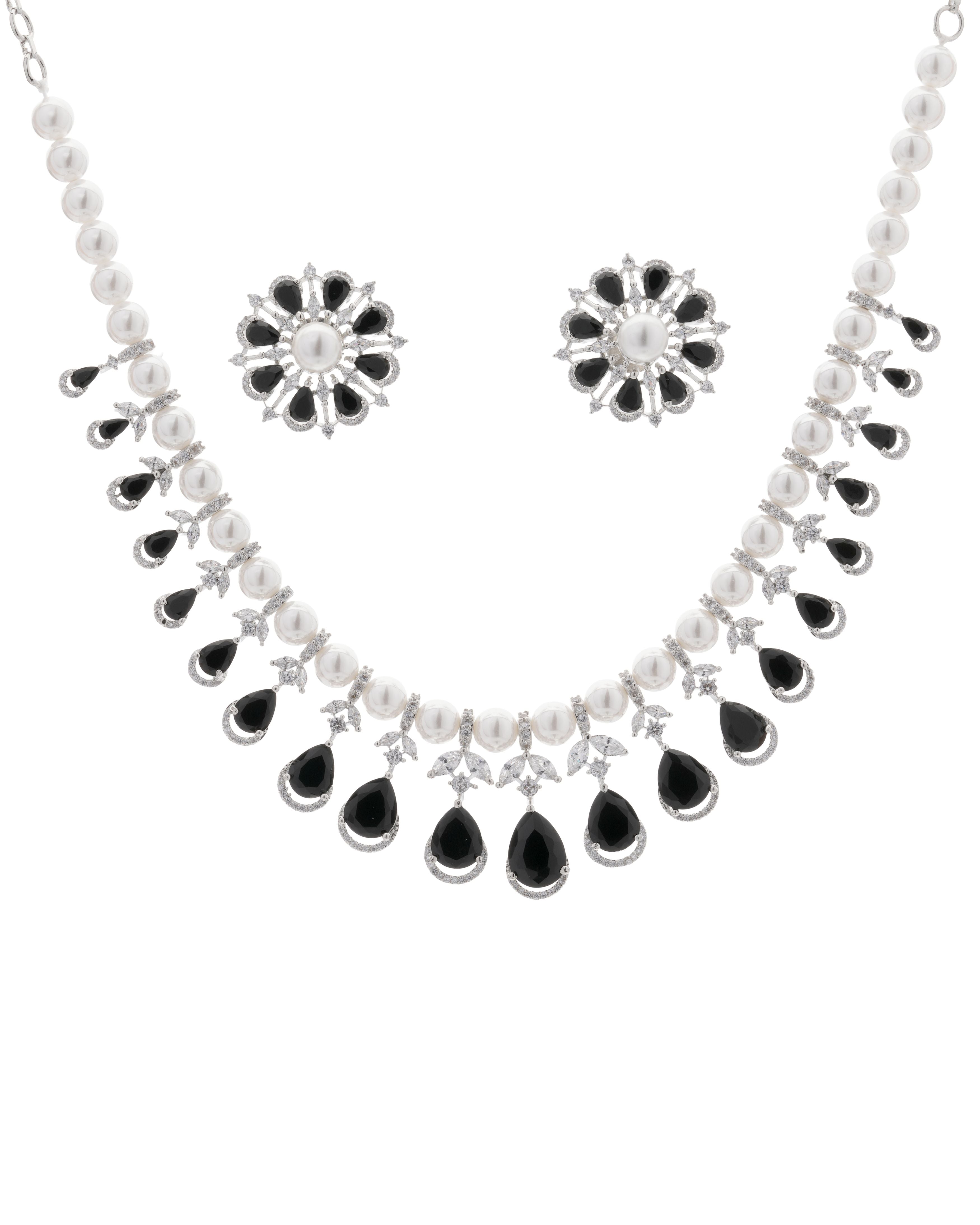 Emerald Green Pearl Glow Necklace & Earrings Set