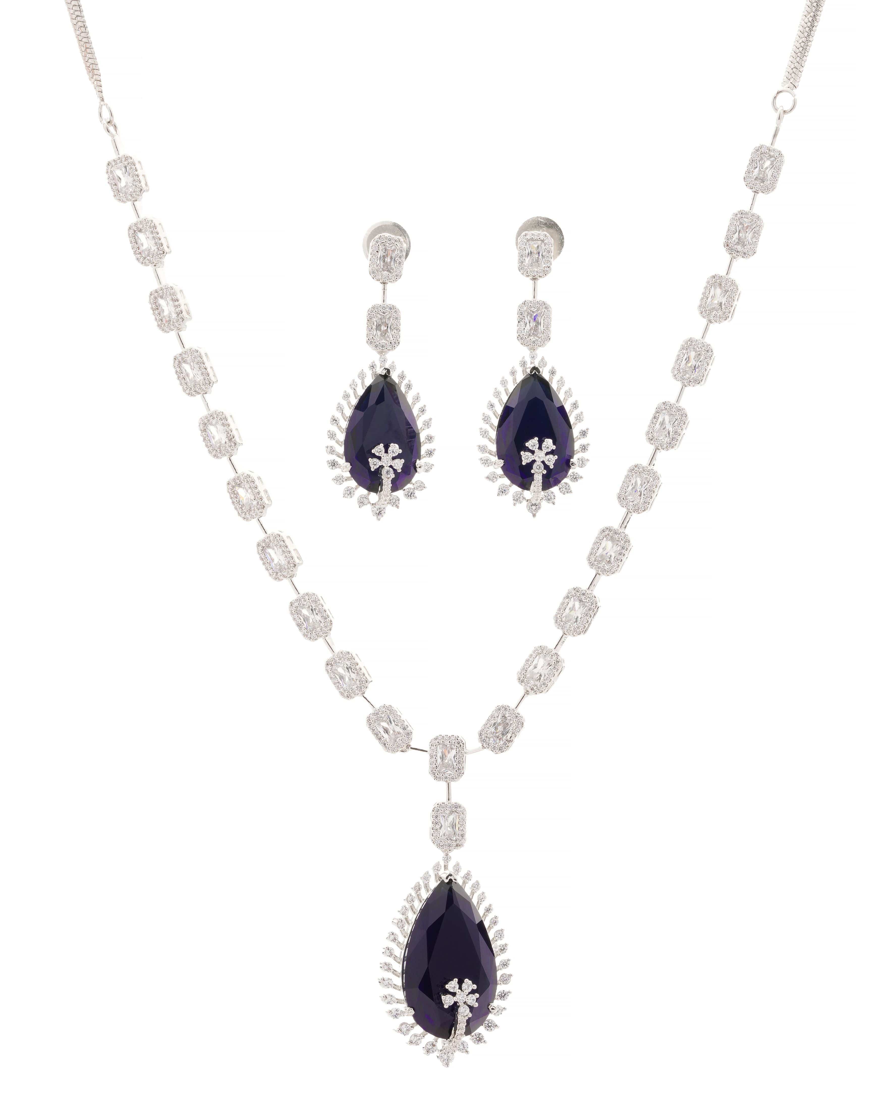 Elegant Green Teardrop Necklace & Earrings Set – Crystal Studded Statement Jewelry