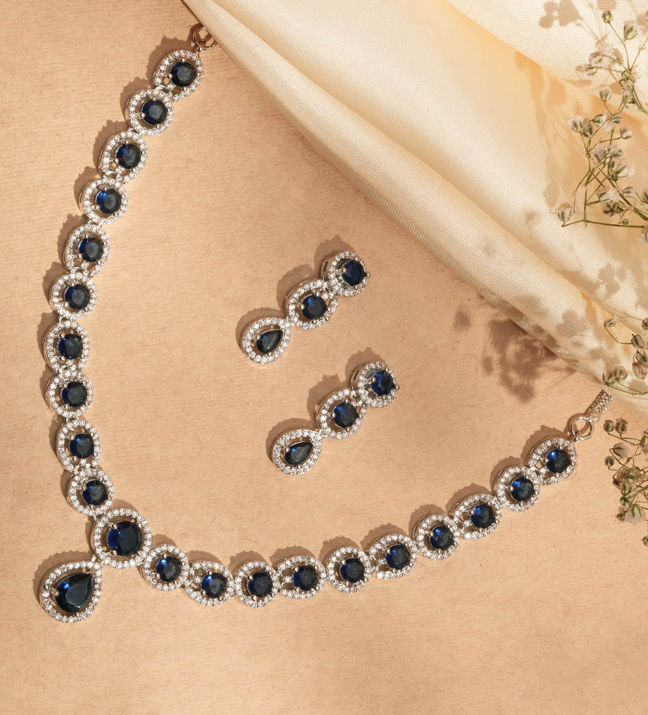 Blue Sapphire Single Line Moissanite Solitaire Swarovski Mint Necklace