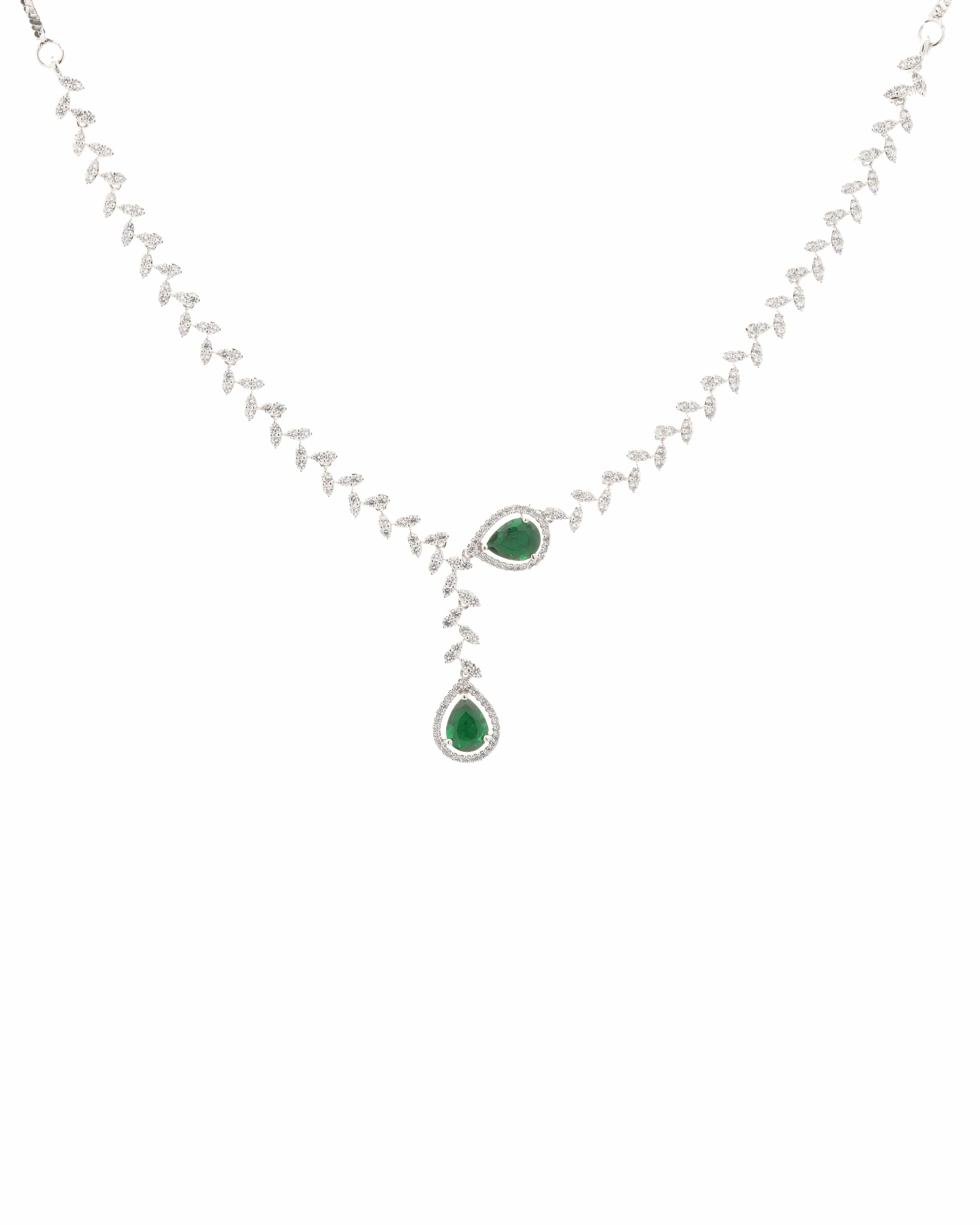 Emerald Teardrop Shine Necklace & Earrings Set