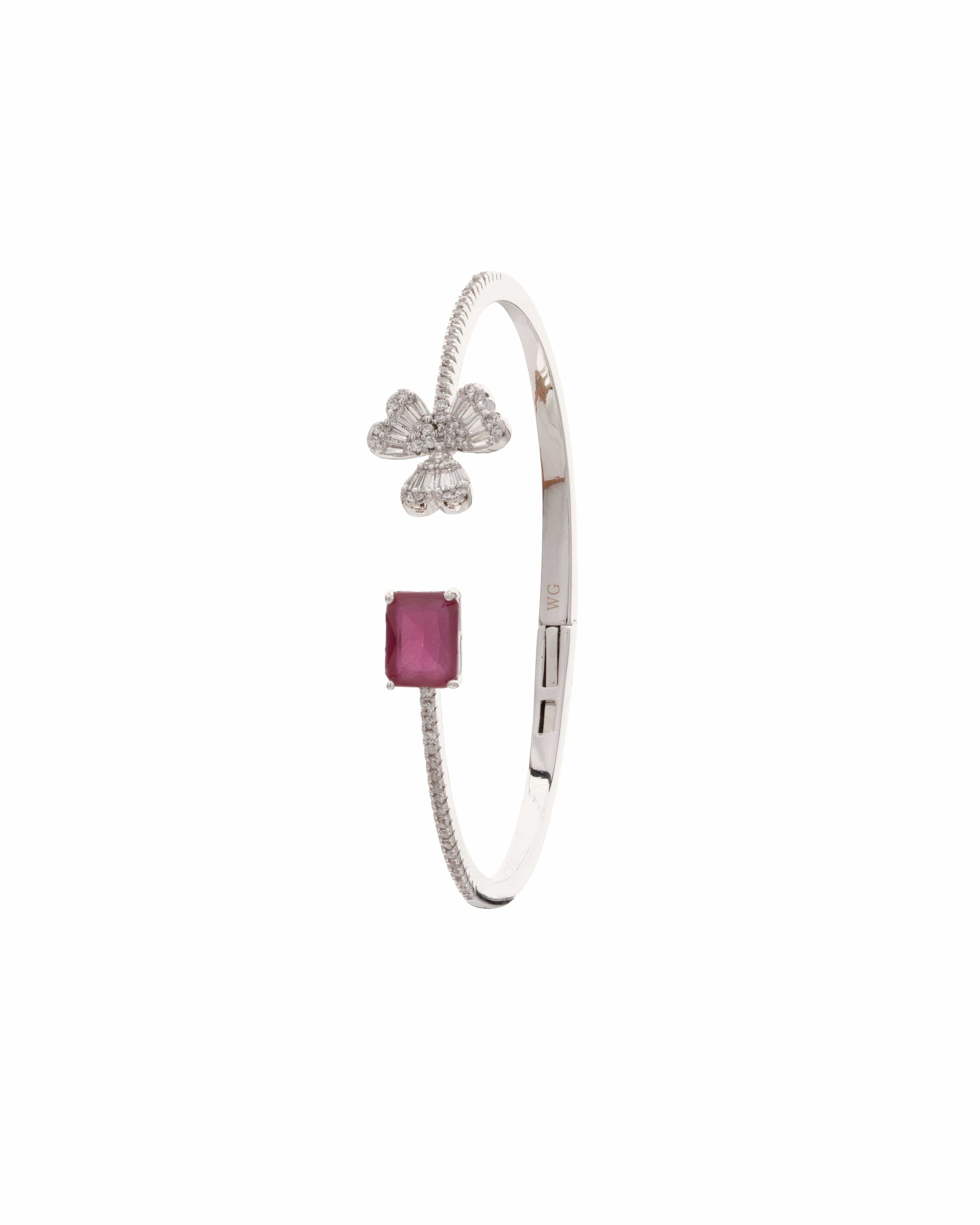 Emerald Clover Charm Open Bangle Bracelet