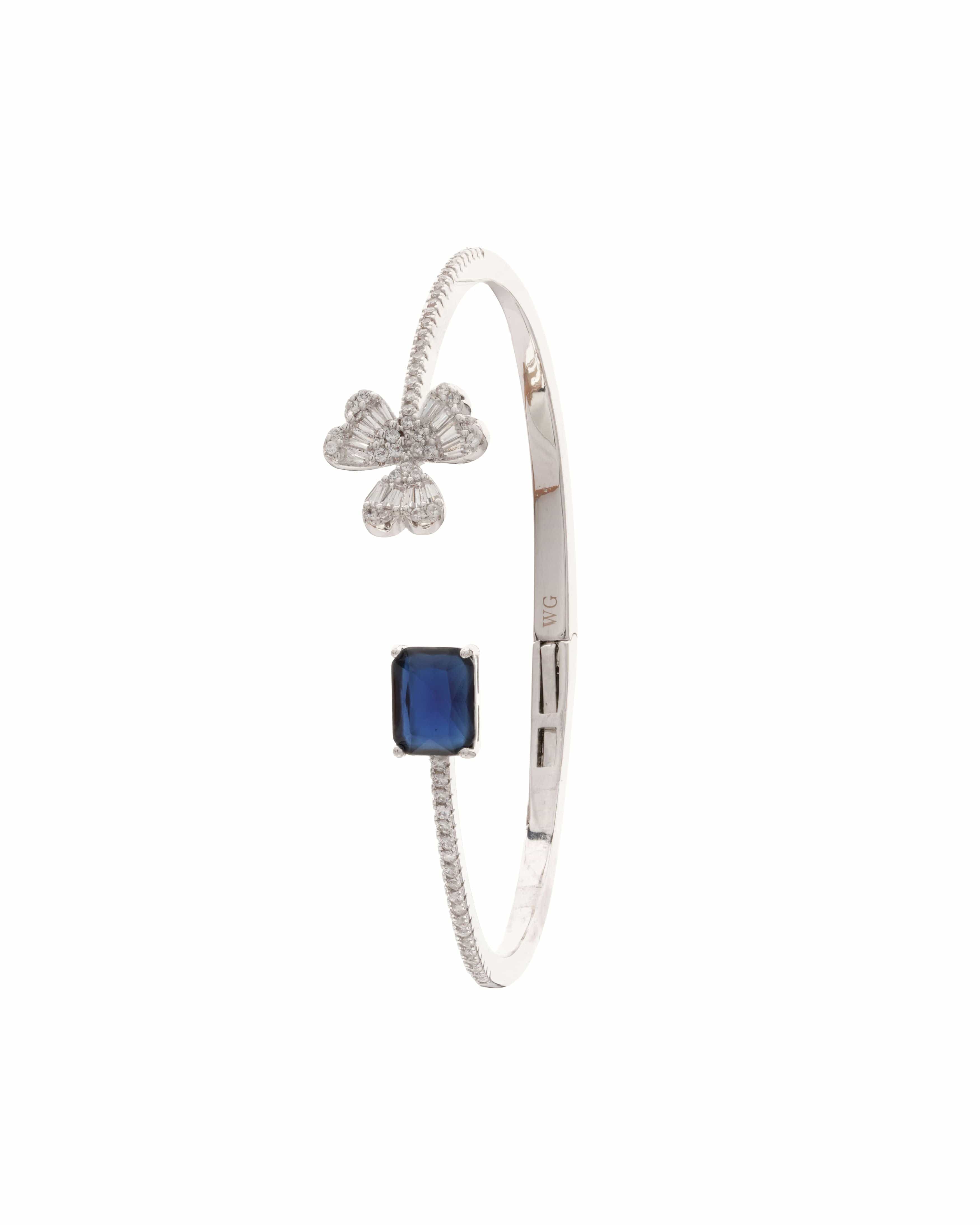Emerald Clover Charm Open Bangle Bracelet
