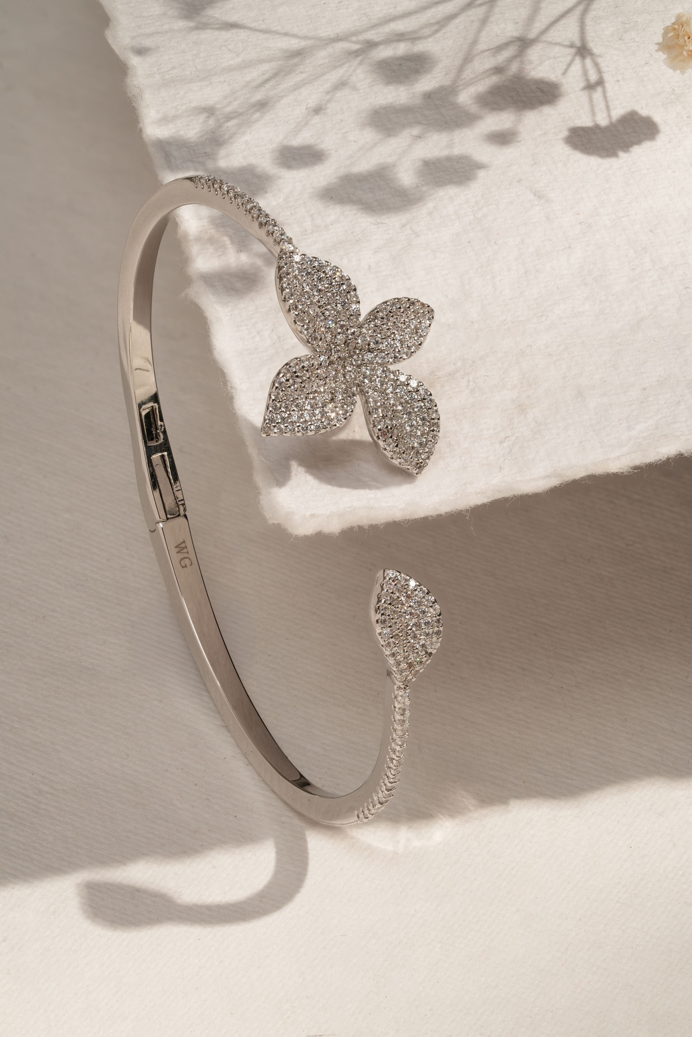 Emerald Clover Charm Open Bangle Bracelet