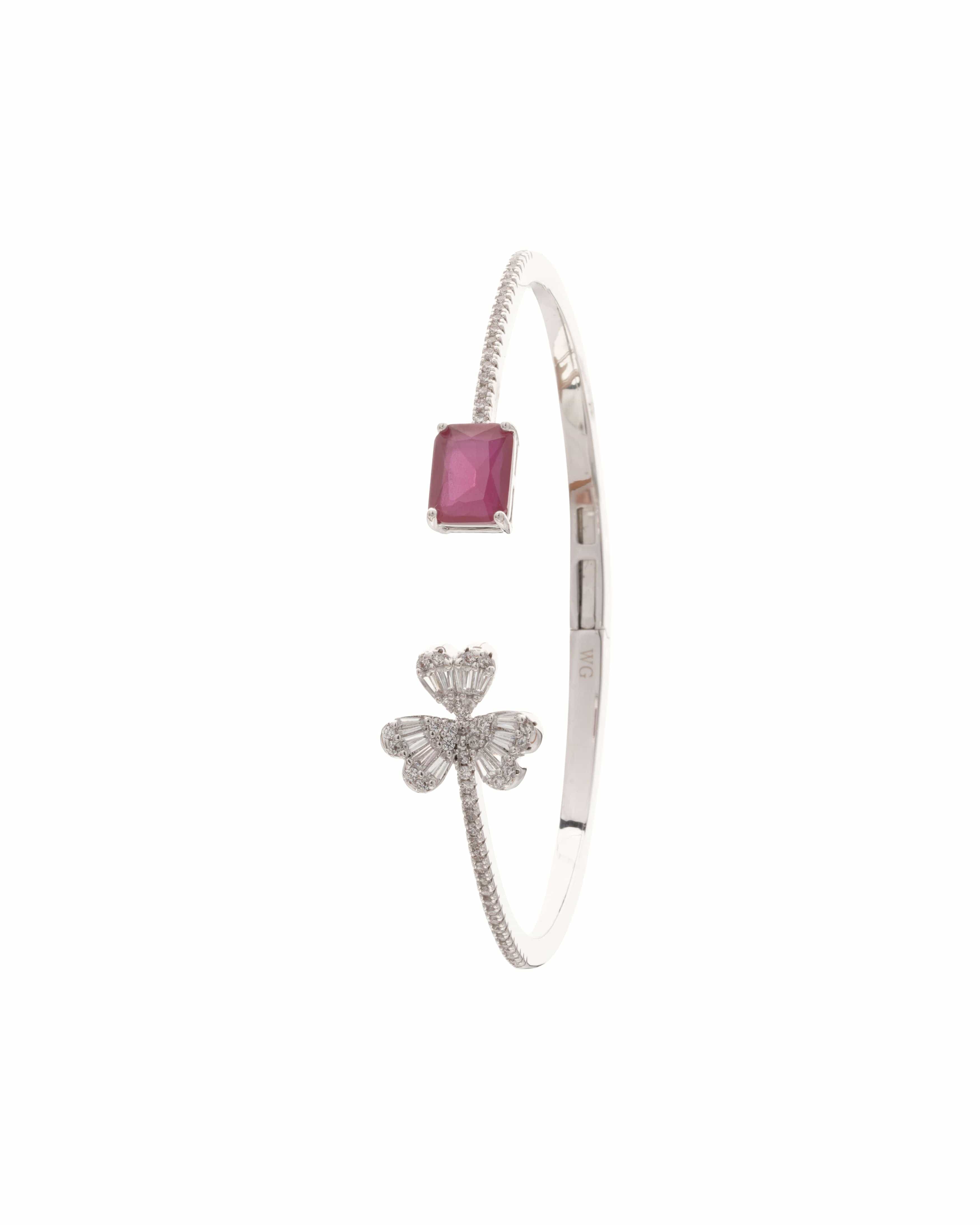 Emerald Clover Charm Open Bangle Bracelet