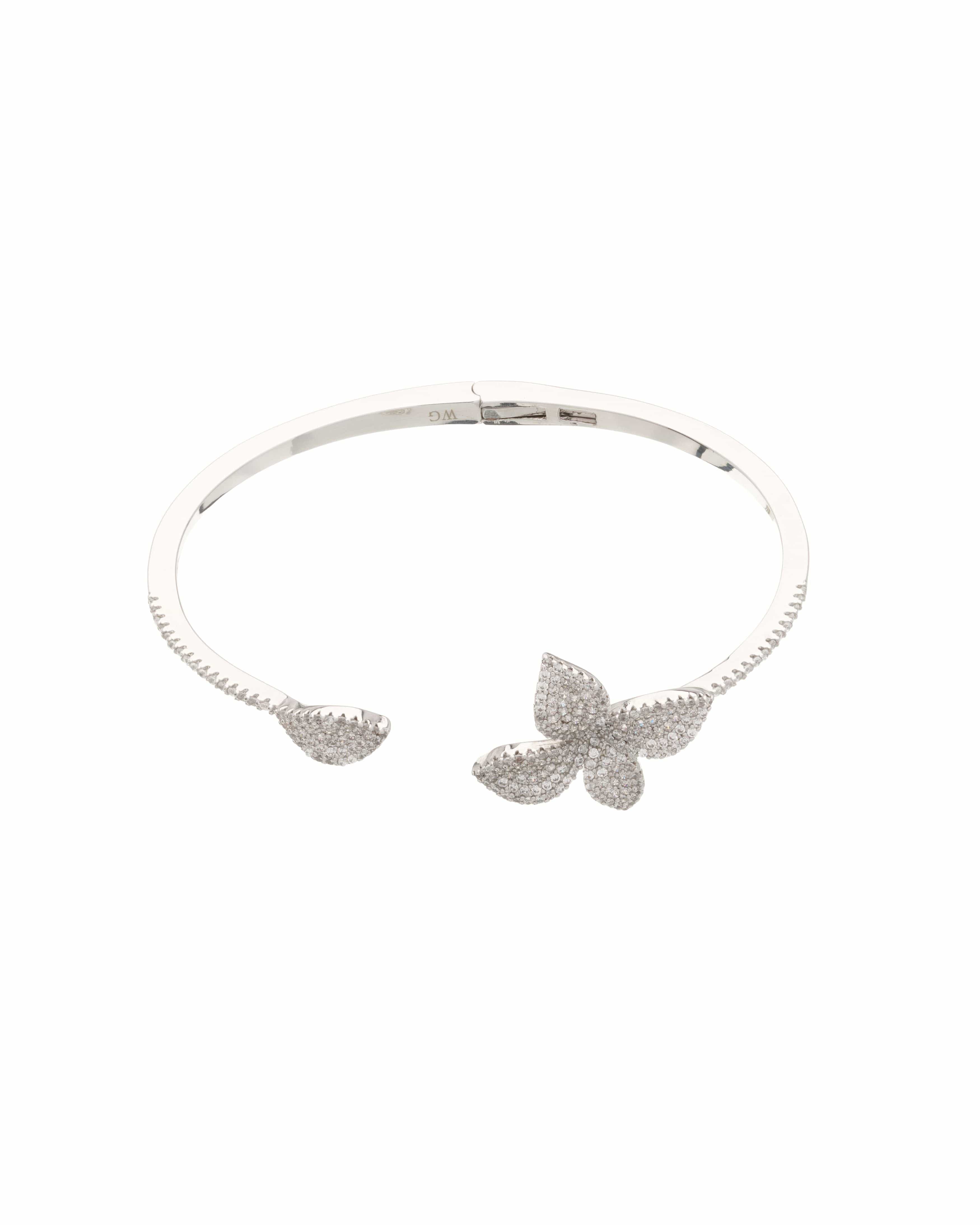Emerald Clover Charm Open Bangle Bracelet