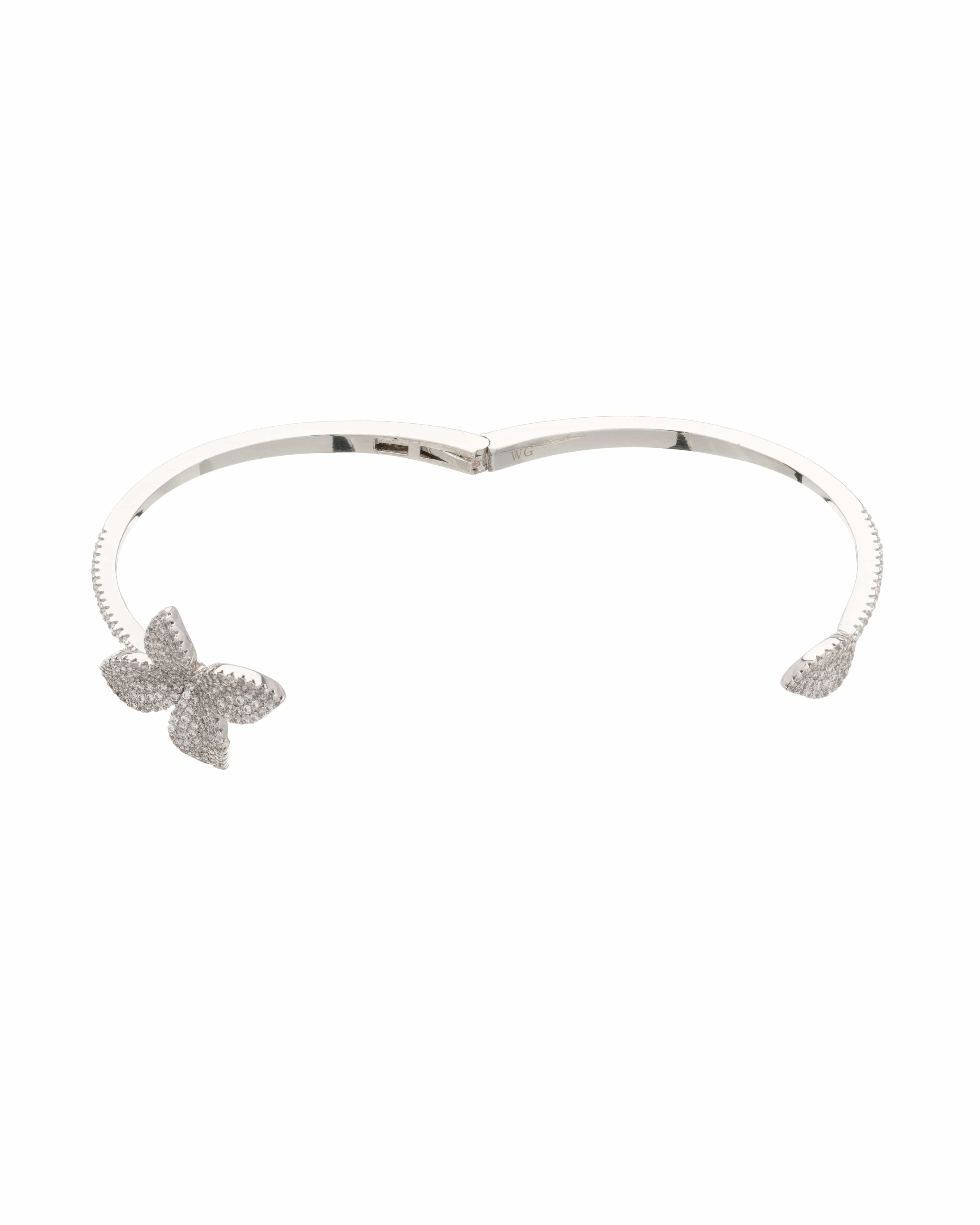 Emerald Clover Charm Open Bangle Bracelet