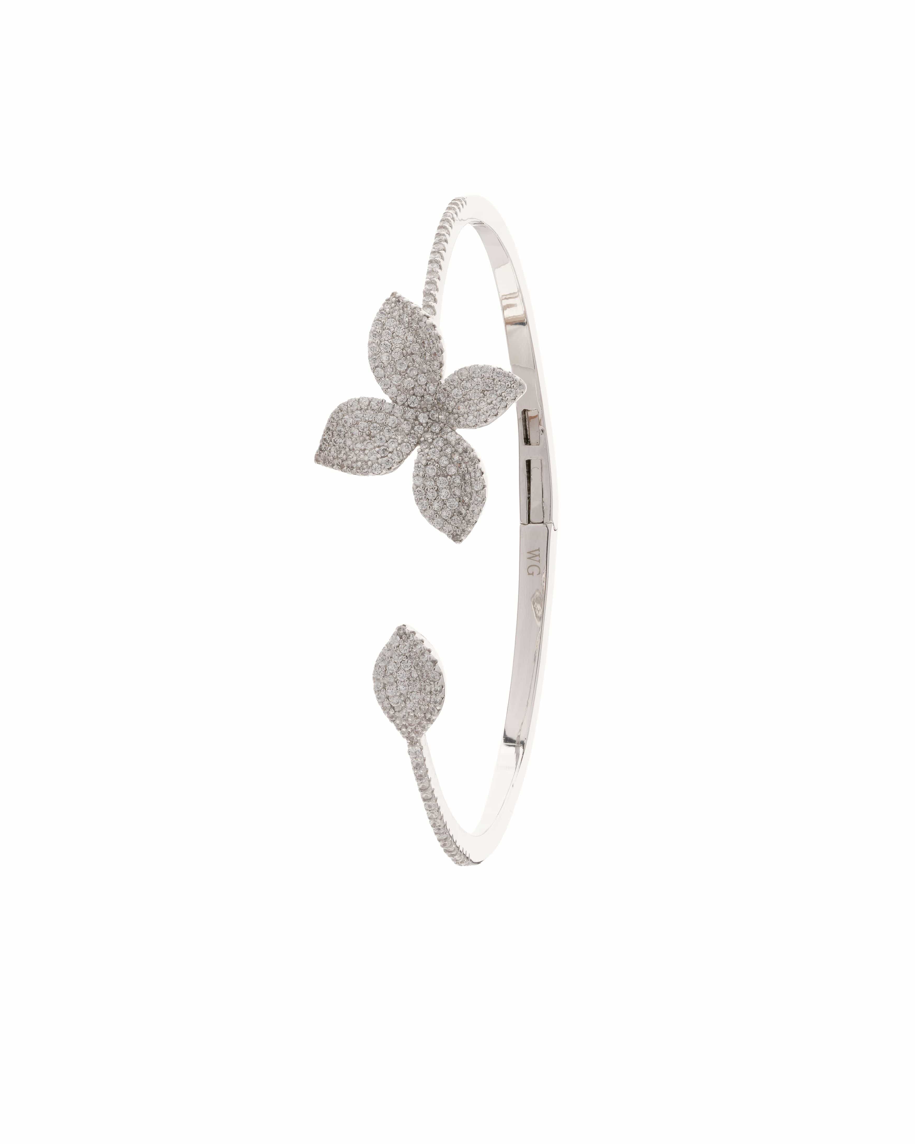 Emerald Clover Charm Open Bangle Bracelet
