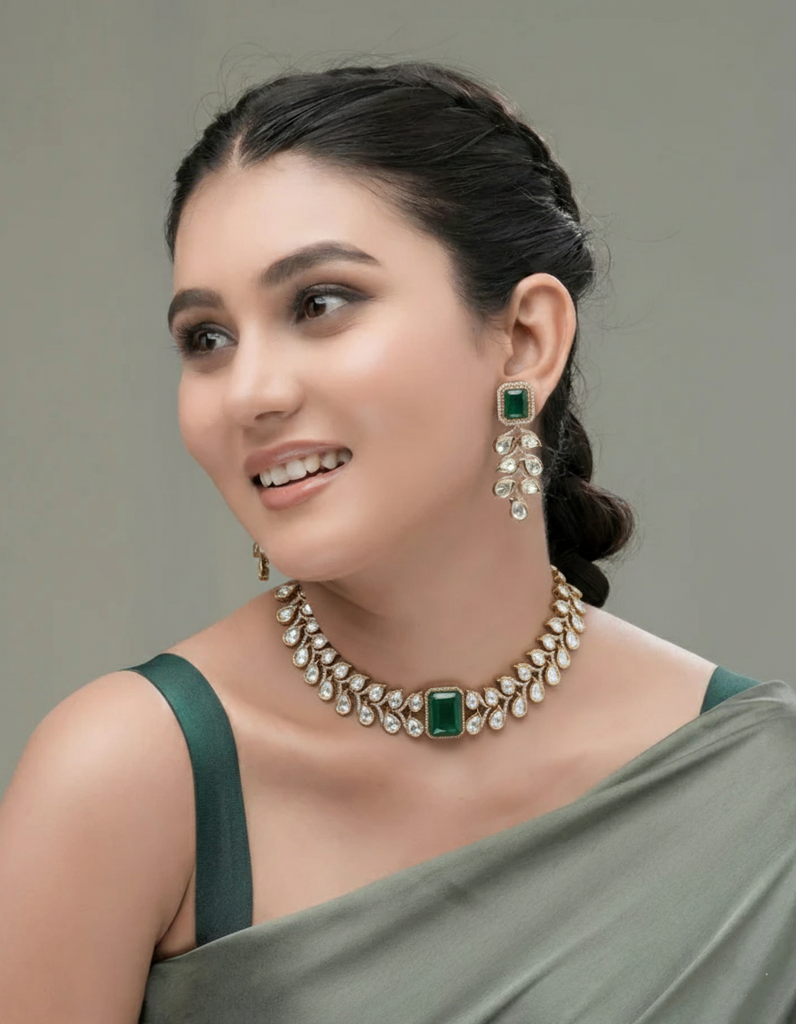 Ivory Radiance CZ Kundan Choker & Earring Set