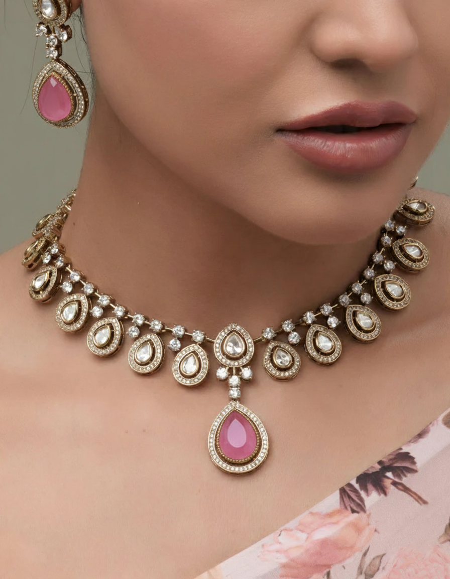 Iridescent Pearl & CZ Kundan Choker & Earring Set