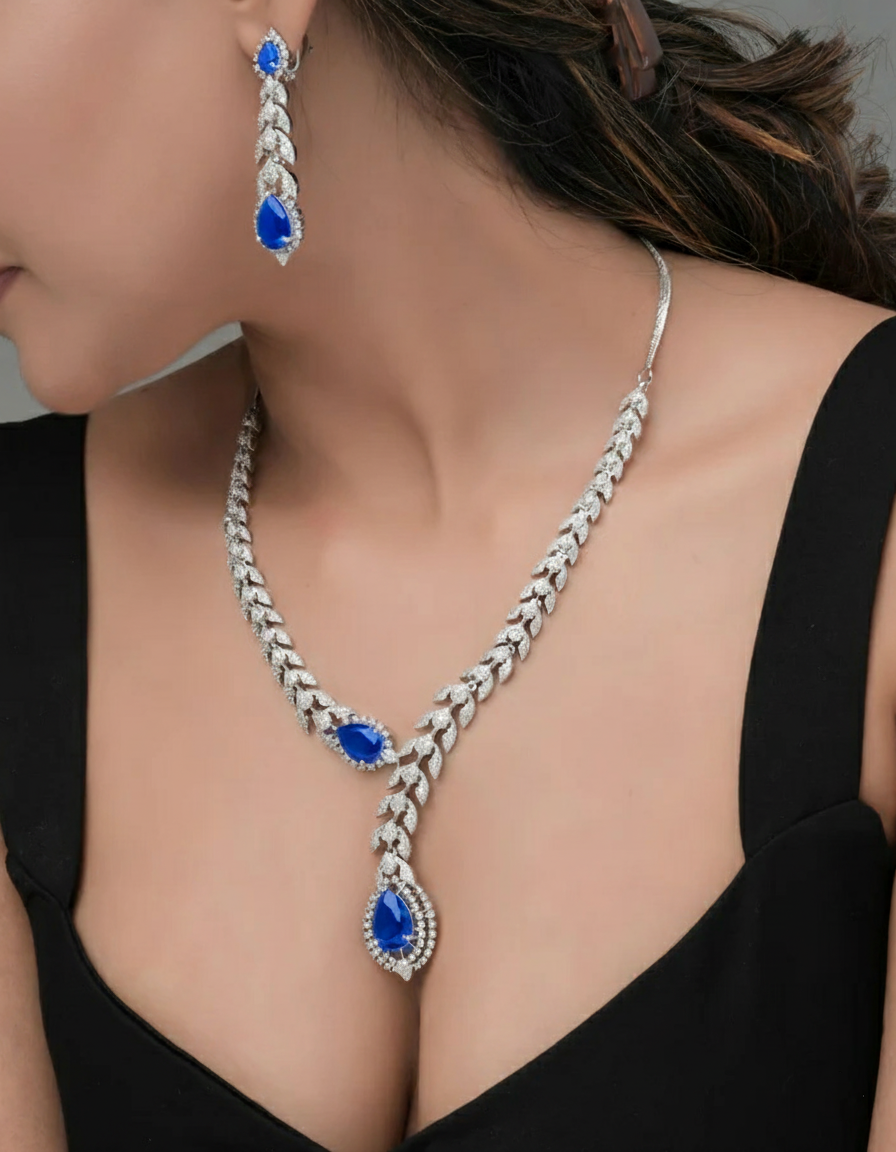 Azure Whisper CZ Teardrop snake shape Necklace & Earring Set
