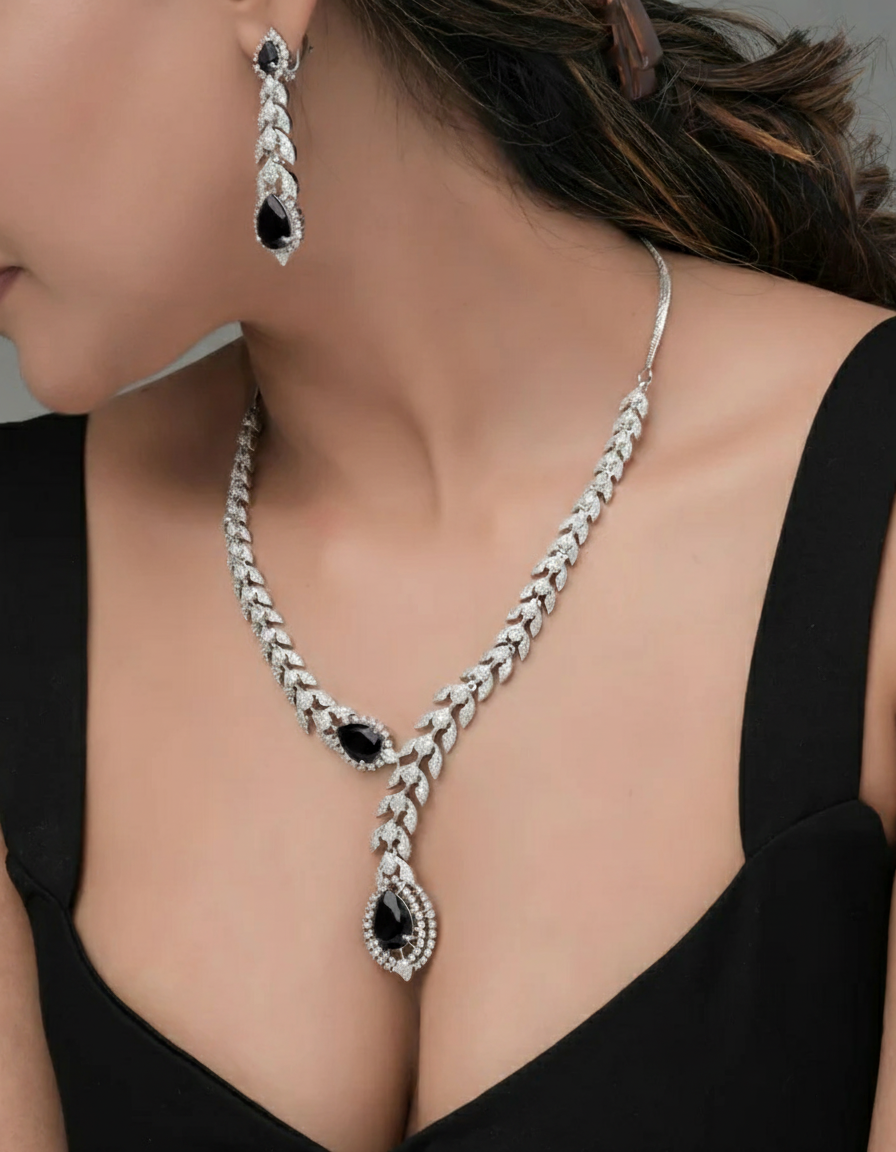 Azure Whisper CZ Teardrop snake shape Necklace & Earring Set