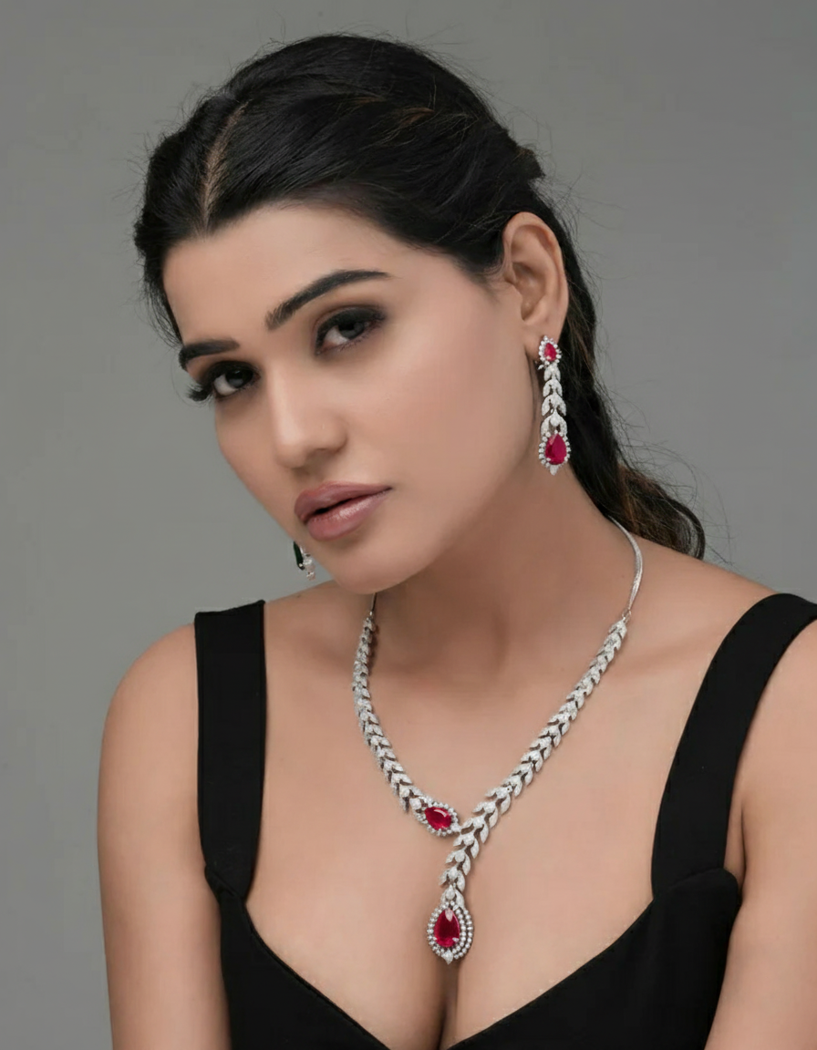 Azure Whisper CZ Teardrop snake shape Necklace & Earring Set