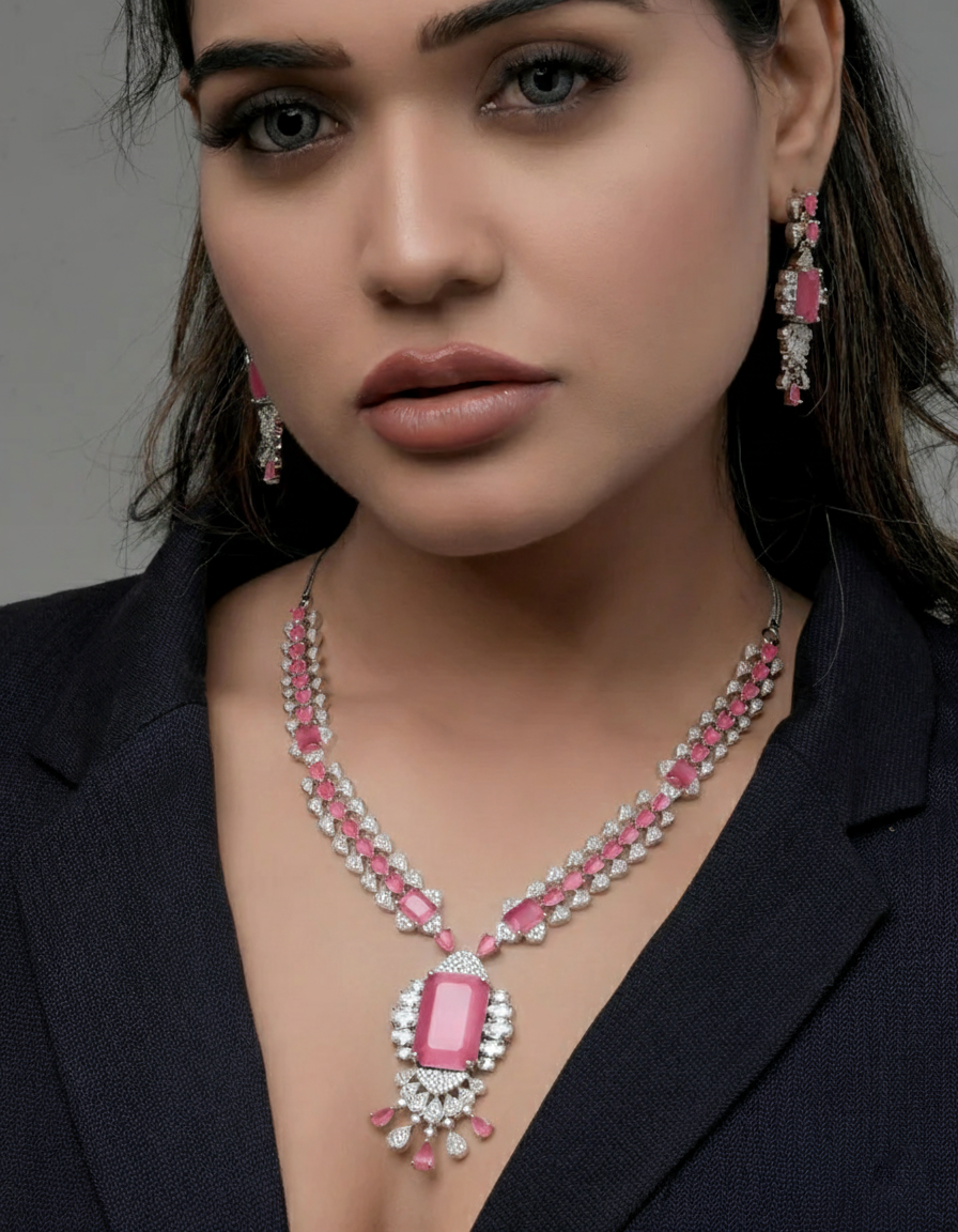 Ruby Radiance Statement Necklace & Earring Set