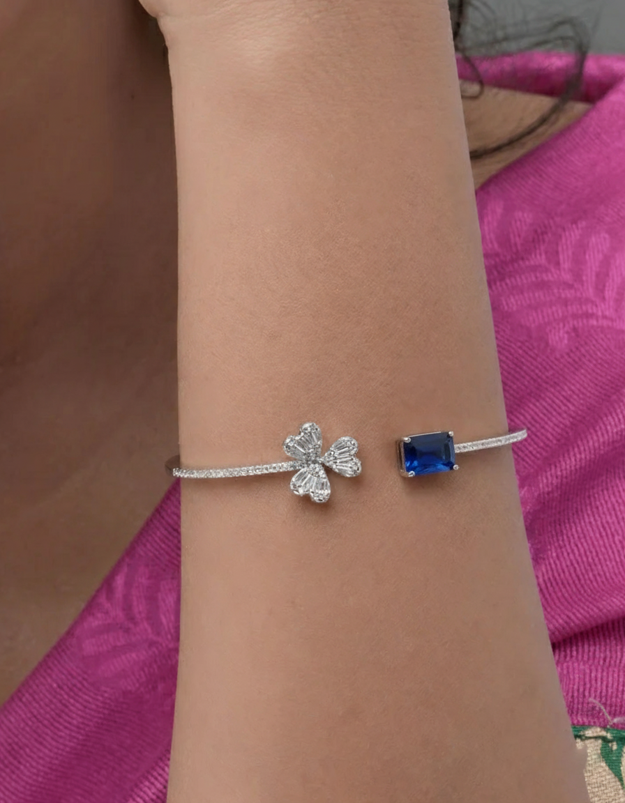 Emerald Clover Charm Open Bangle Bracelet