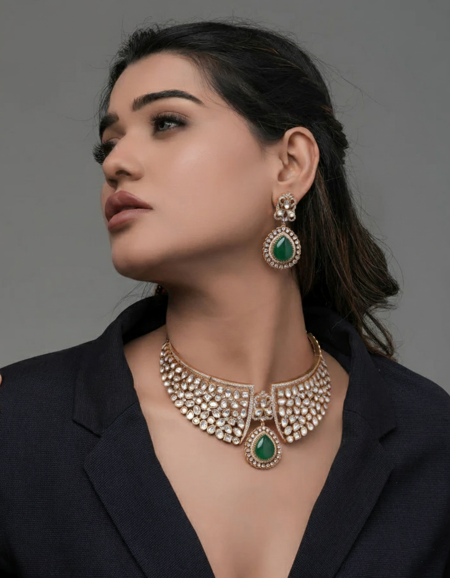 Ruby Flame Gold Bridal Choker Set – Red Stone Highlight