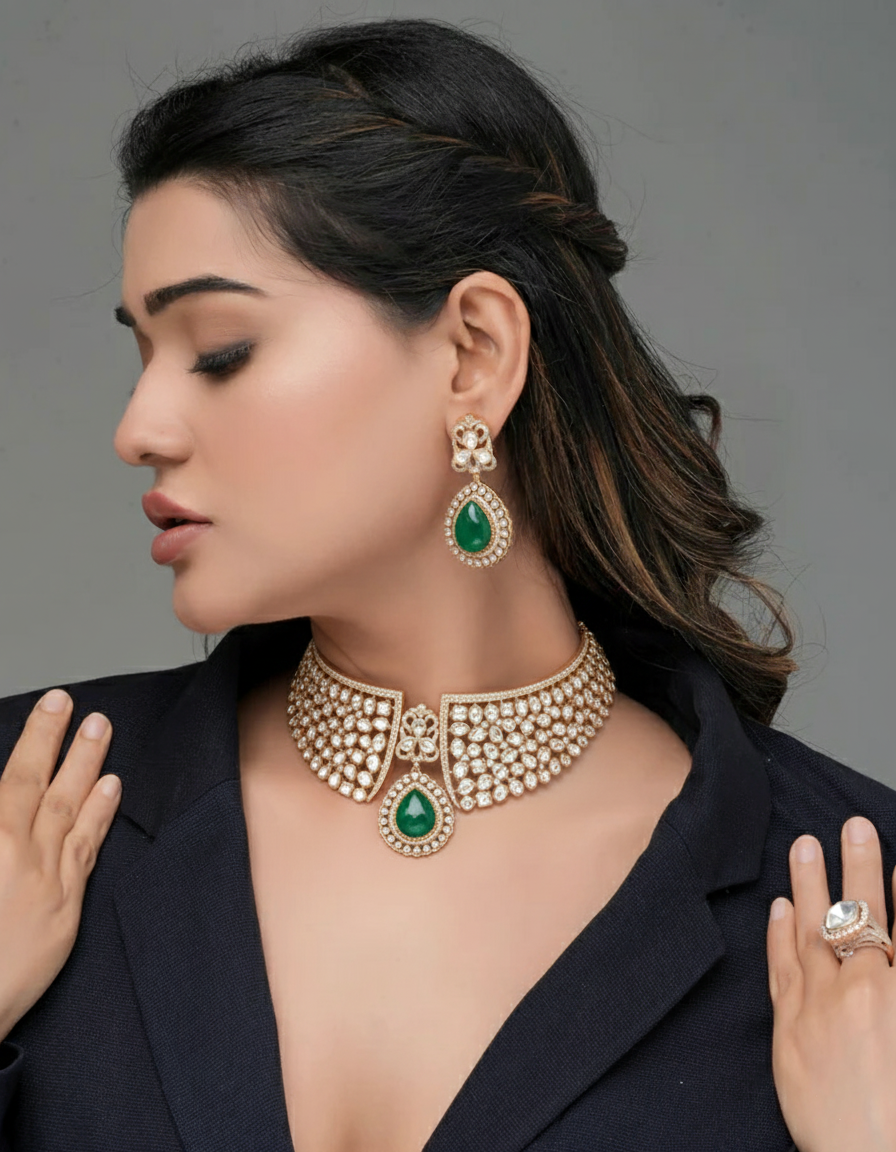 Ruby Flame Gold Bridal Choker Set – Red Stone Highlight