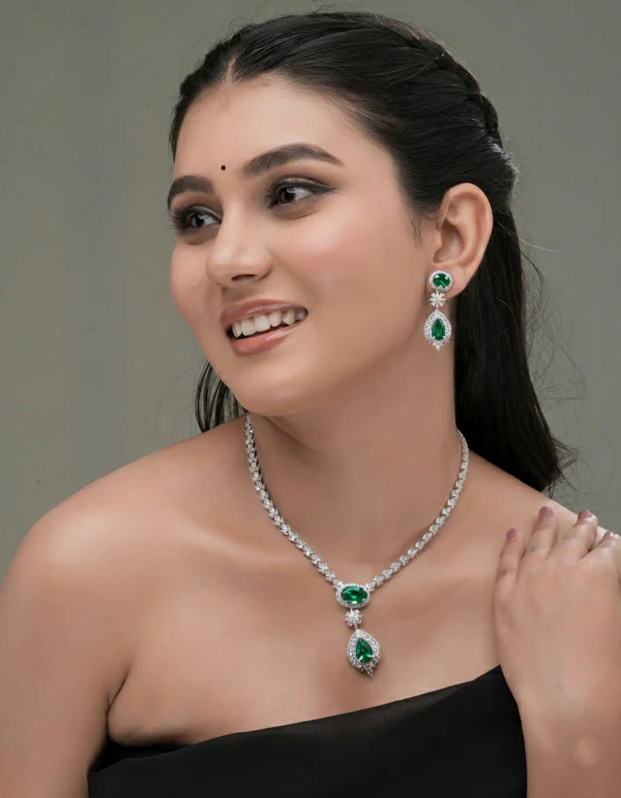 Duo Drop Tennis Necklace & Earring Set