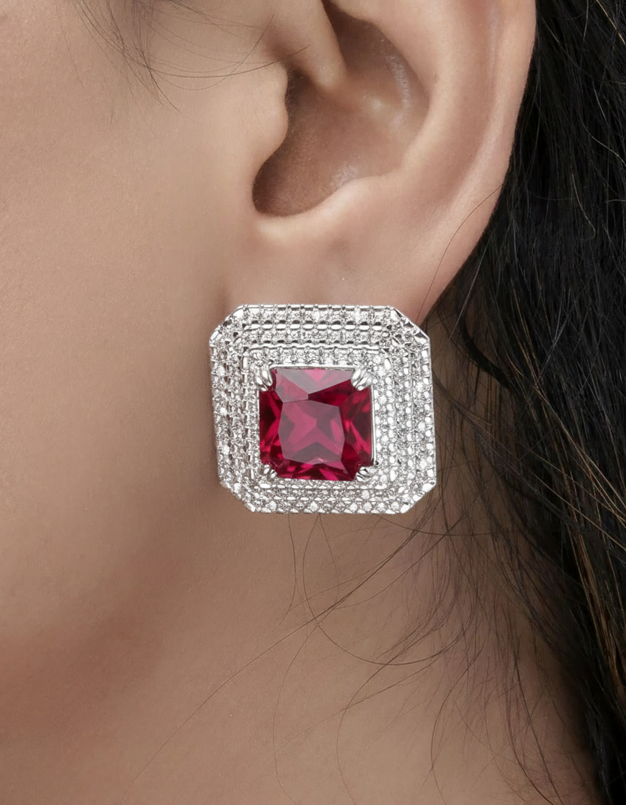 Emerald Prism Square Stud Earrings