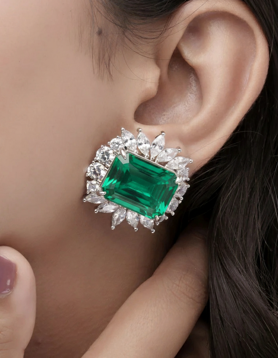 Emerald Laurel Halo Stud Earrings