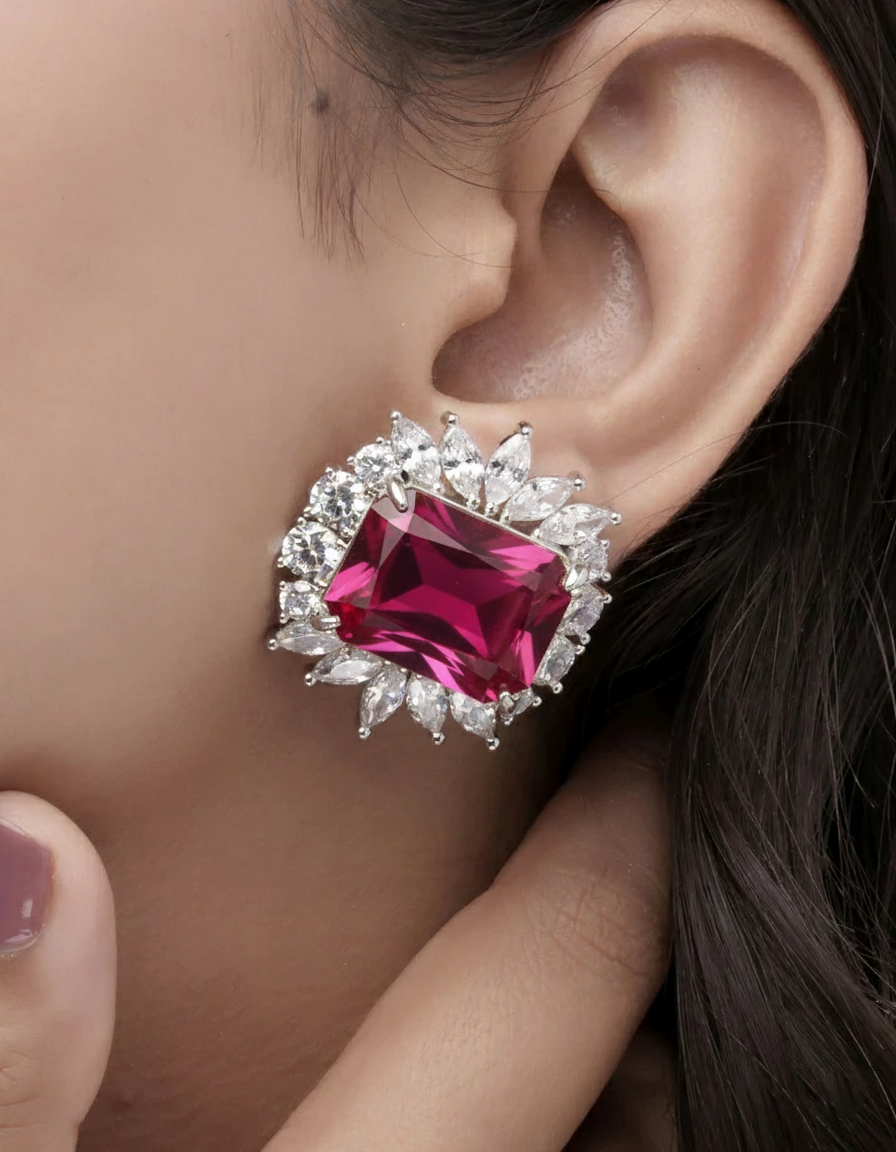 Emerald Laurel Halo Stud Earrings