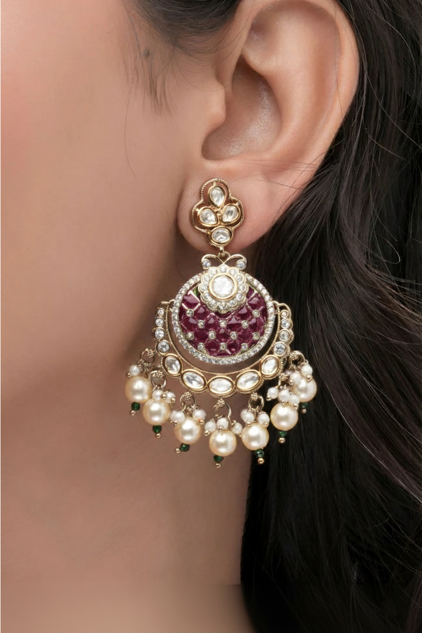 Handmade Emerald Bloom Mozanite Epoxy Jhumka Earrings