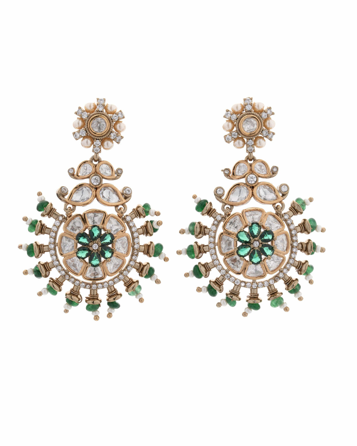 Handmade Emerald Bloom Moissanite Epoxy Jhumka Earrings by Mataari